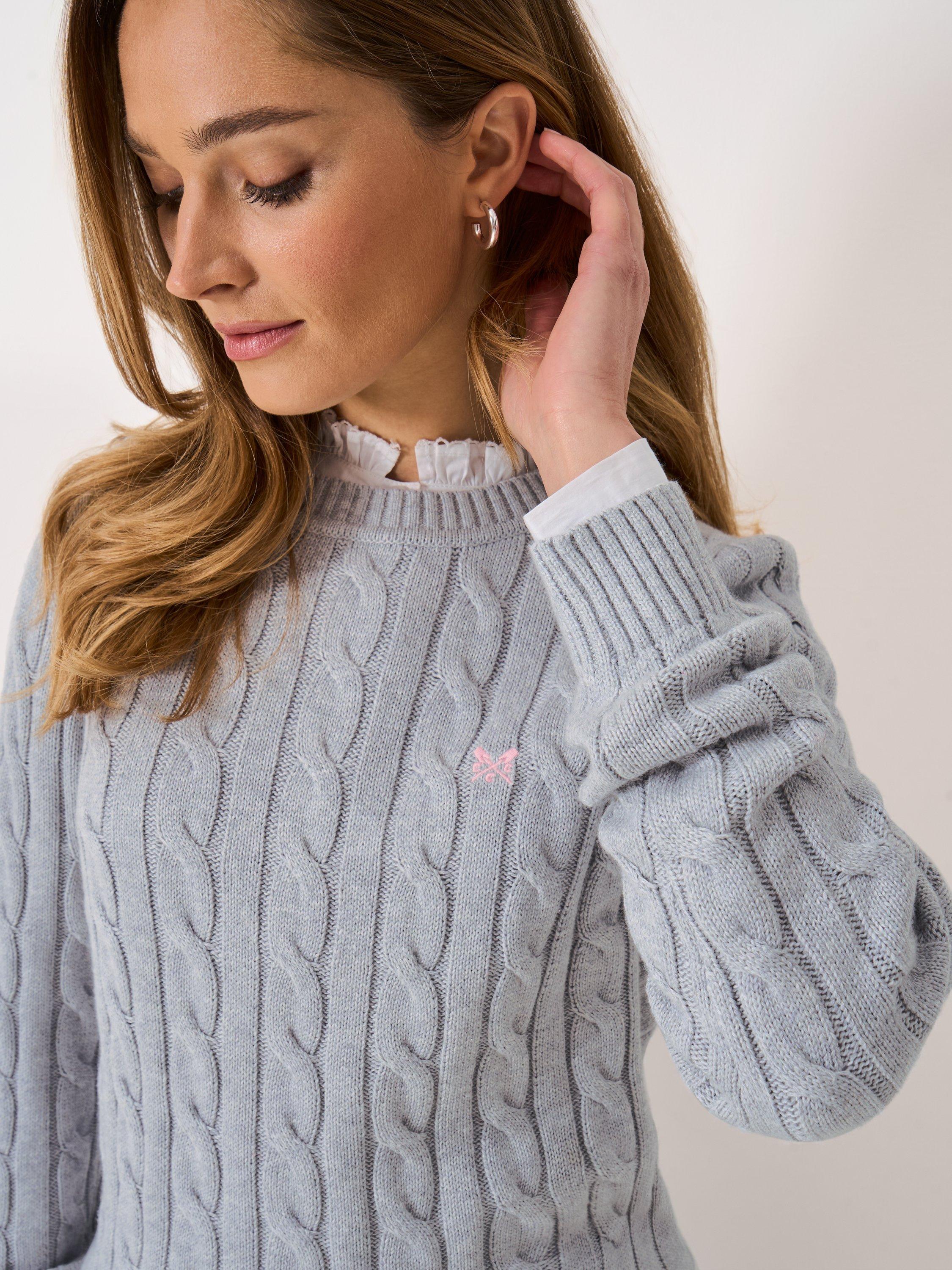 Product image 4 of 5, which shows Crew Clothing Crew Neck Cable Knit Jumper, Anthracite Grey, 10