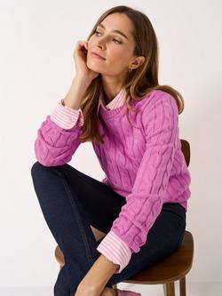 Crew Clothing Crew Neck Cable Knit Jumper, Pastel Pink