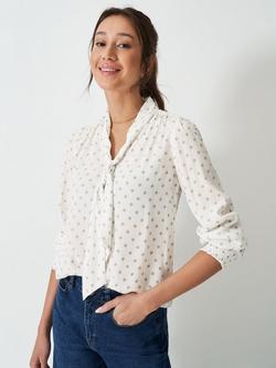 Crew Clothing Geo Print Long Sleeve V Neck Blouse, White