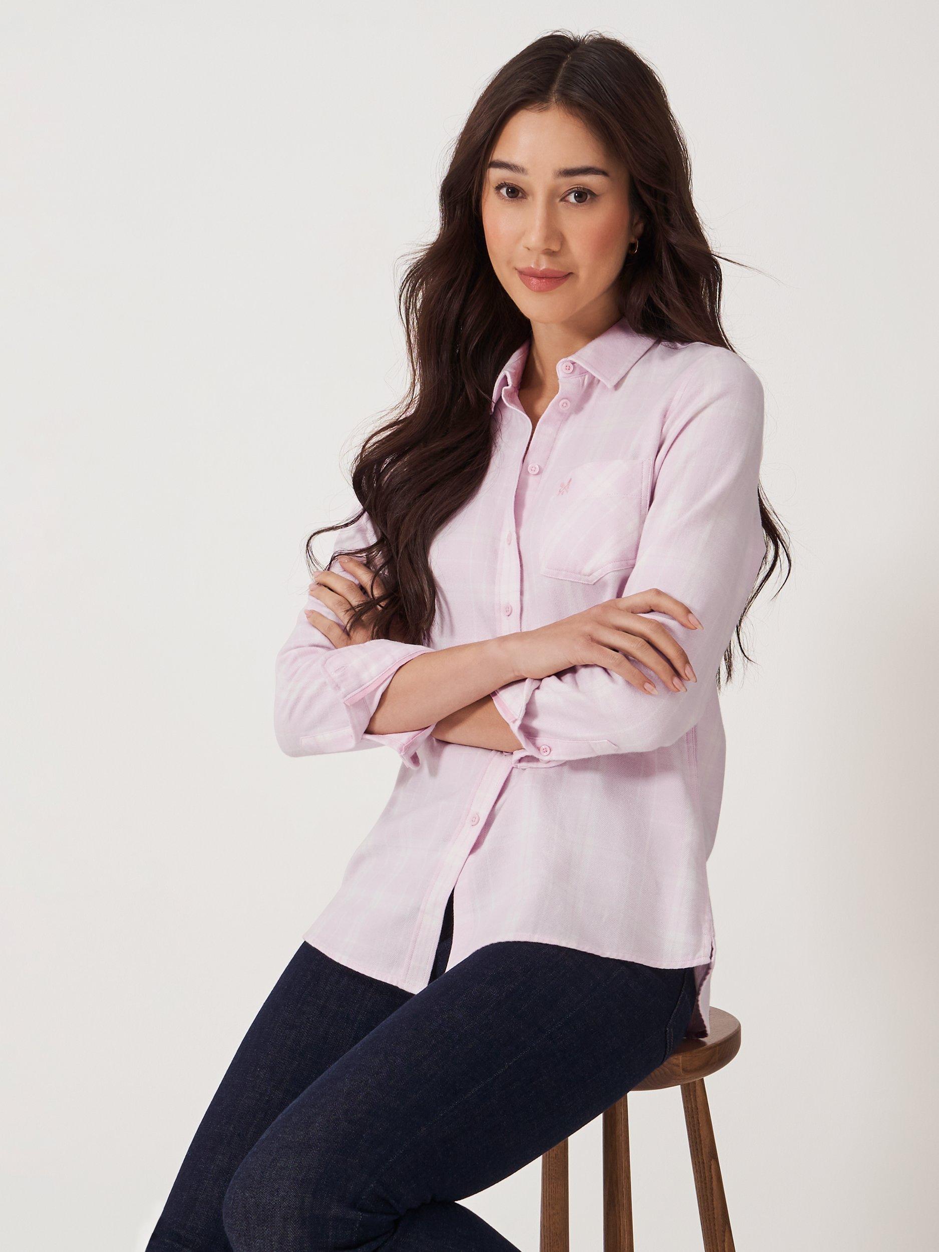 Product image 1 of 5, which shows Crew Clothing Brushed Flannel Check Shirt, Pink, 10