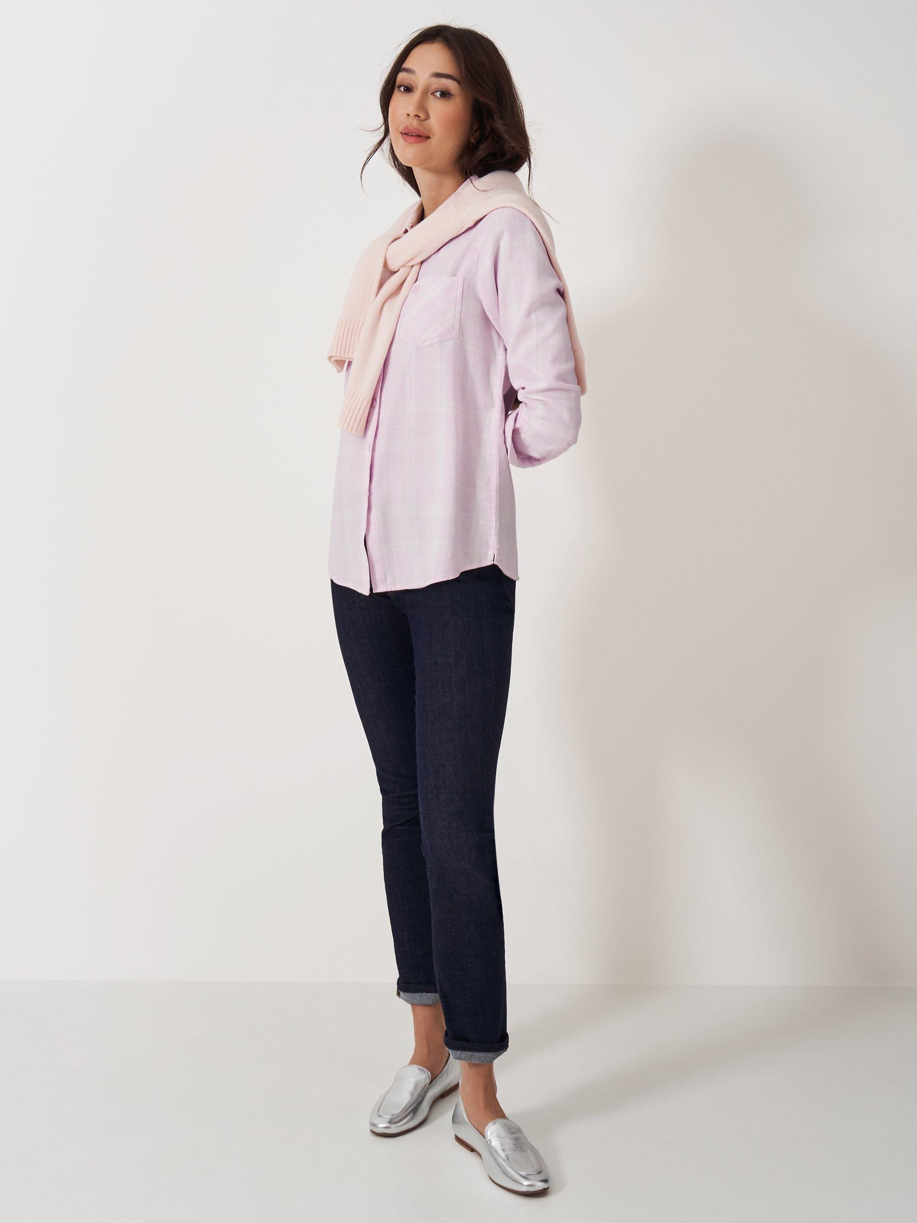 Product image 3 of 5, which shows Crew Clothing Brushed Flannel Check Shirt, Pink, 10