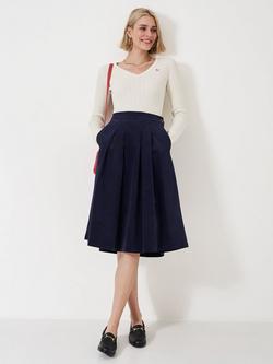 Crew Clothing Pleated Corduroy Midi Skirt, Navy, Navy