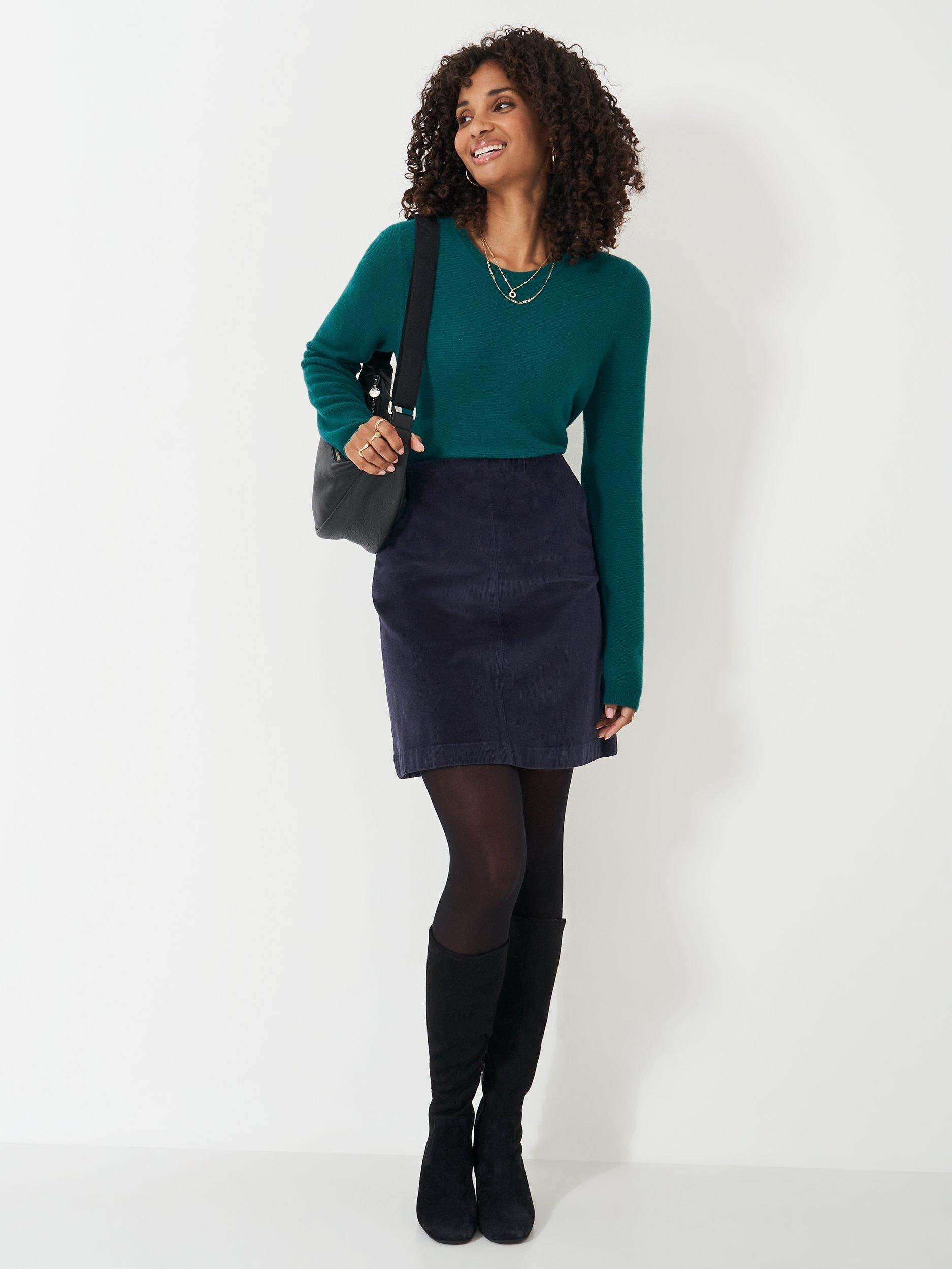 Product image 1 of 5, which shows Crew Clothing Corduroy Mini Skirt, Navy, 10