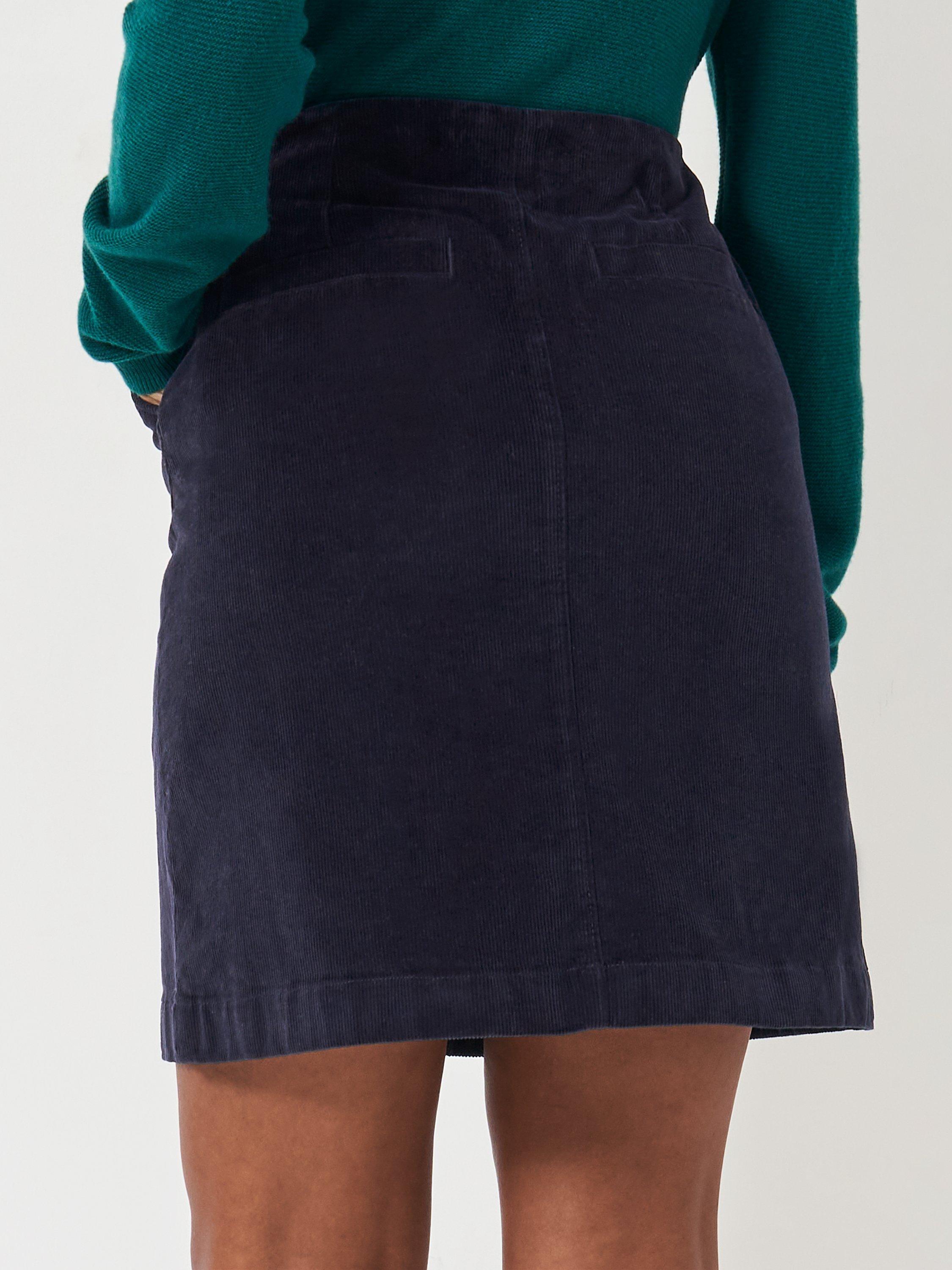 Product image 2 of 5, which shows Crew Clothing Corduroy Mini Skirt, Navy, 10