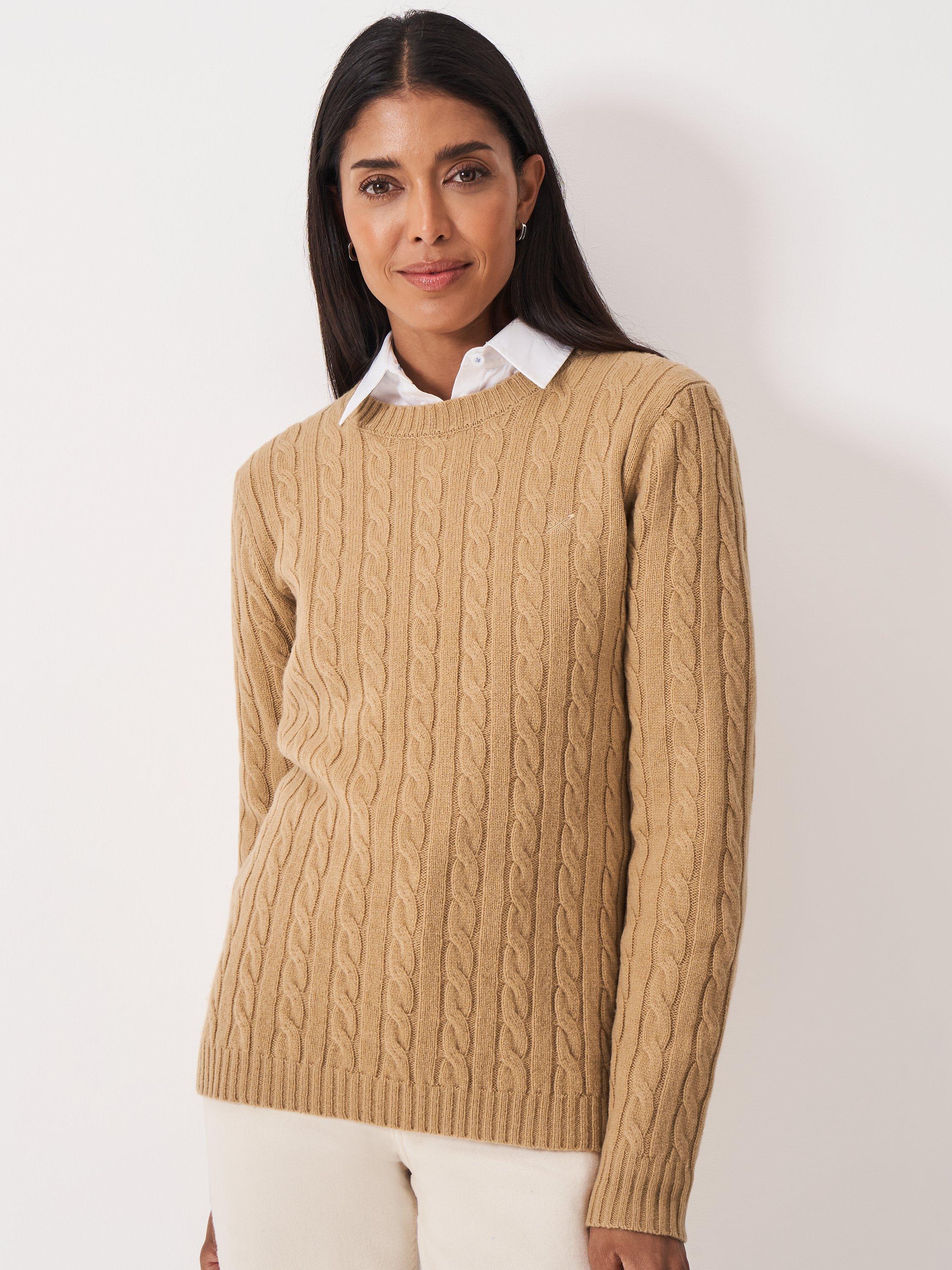 Product image 1 of 5, which shows Crew Clothing Harmony Cable Knit Wool Rich Jumper, Camel Brown, 10