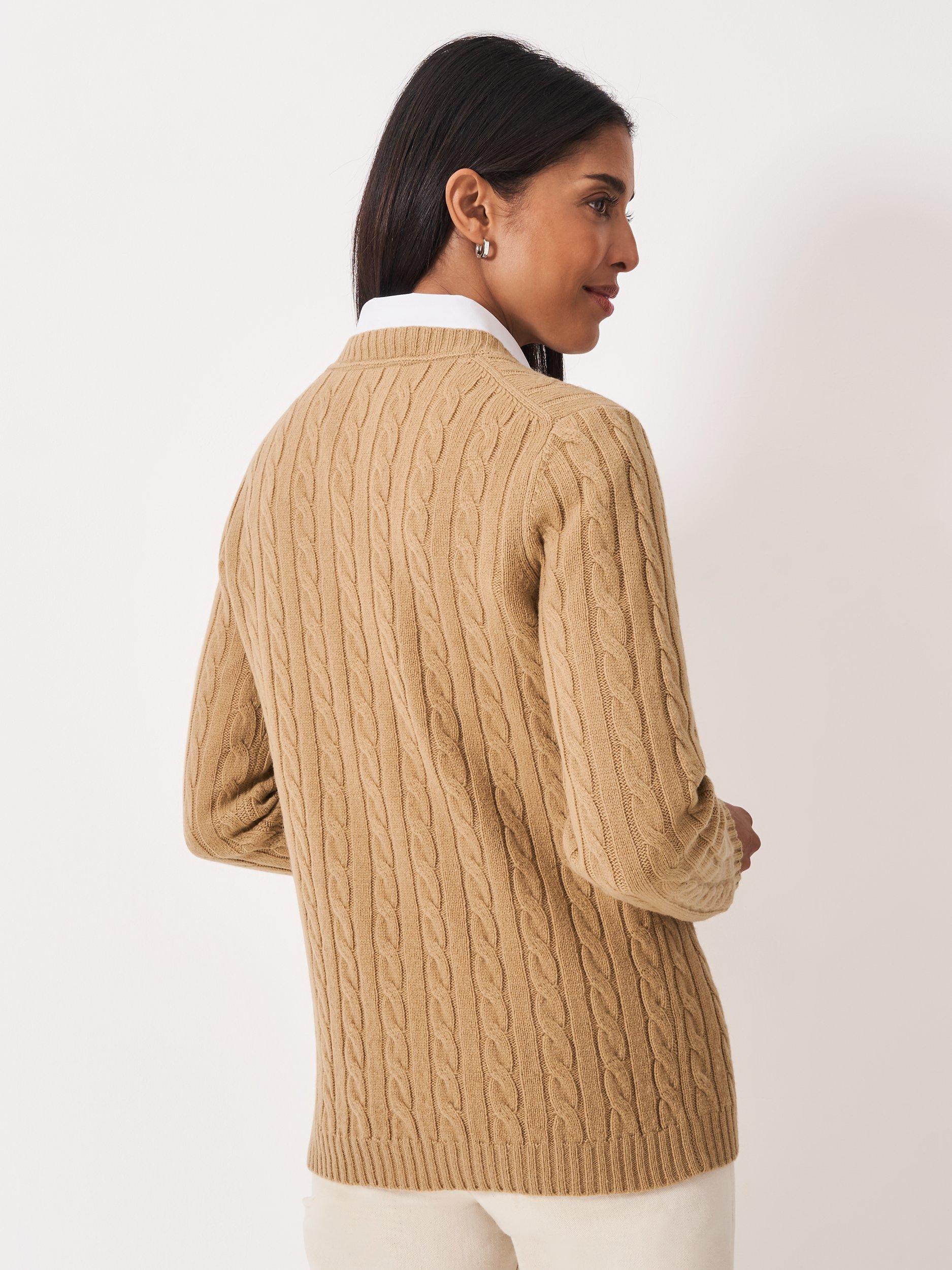 Product image 2 of 5, which shows Crew Clothing Harmony Cable Knit Wool Rich Jumper, Camel Brown, 10