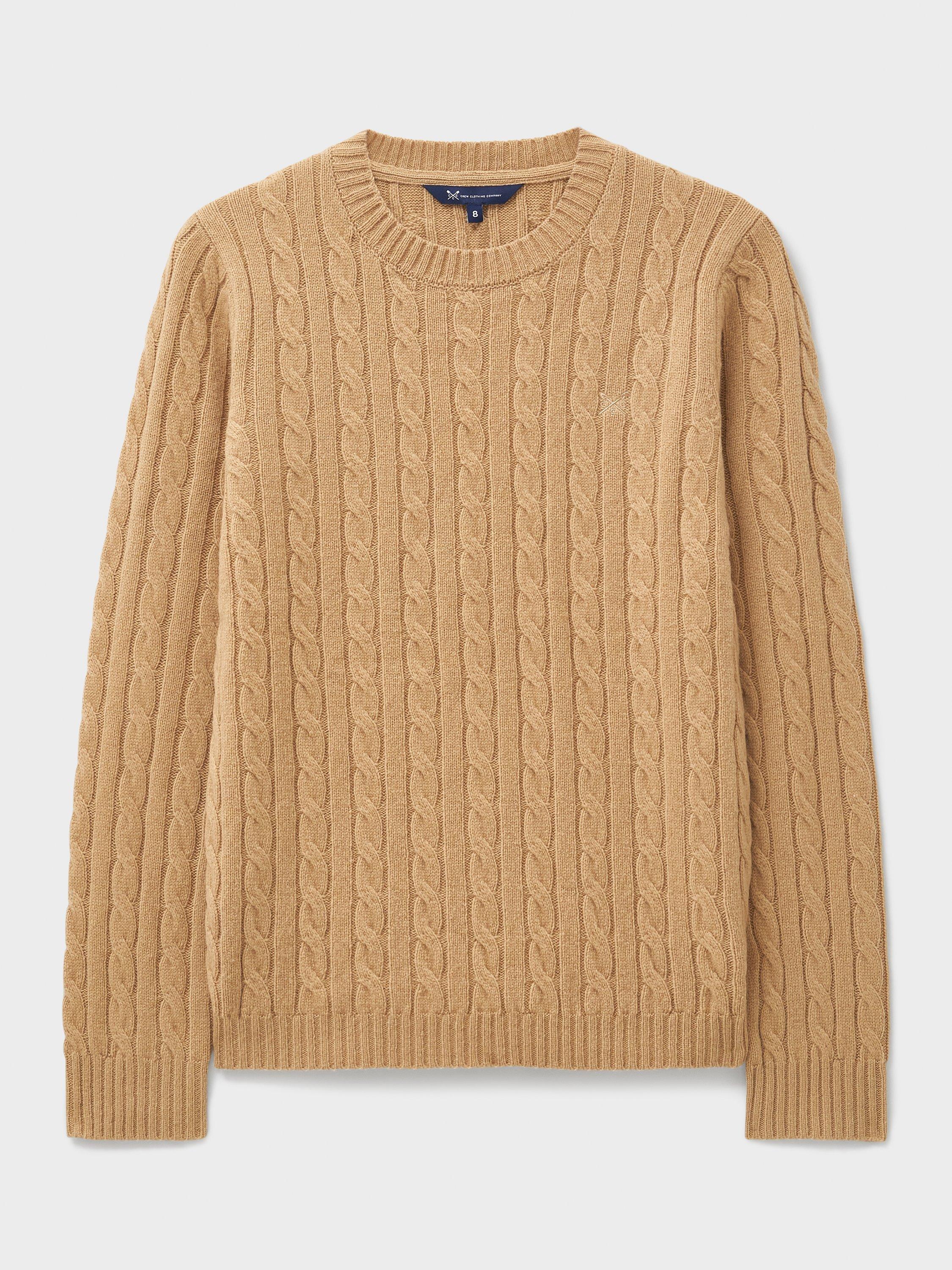 Product image 5 of 5, which shows Crew Clothing Harmony Cable Knit Wool Rich Jumper, Camel Brown, 10