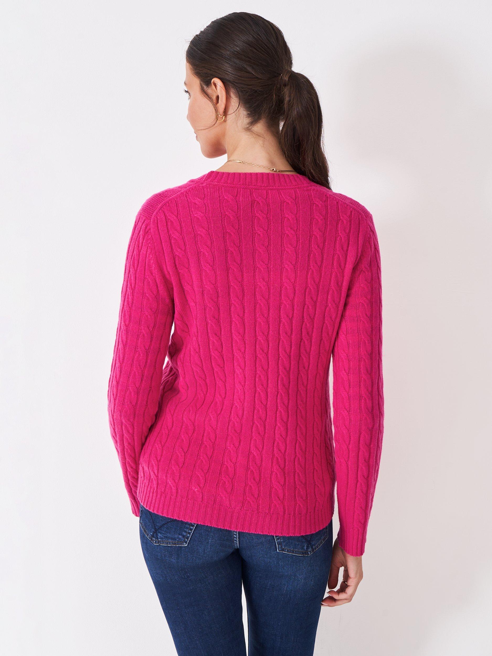 Product image 2 of 5, which shows Crew Clothing Harmony Cable Knit Wool Rich Jumper, Pink, 10