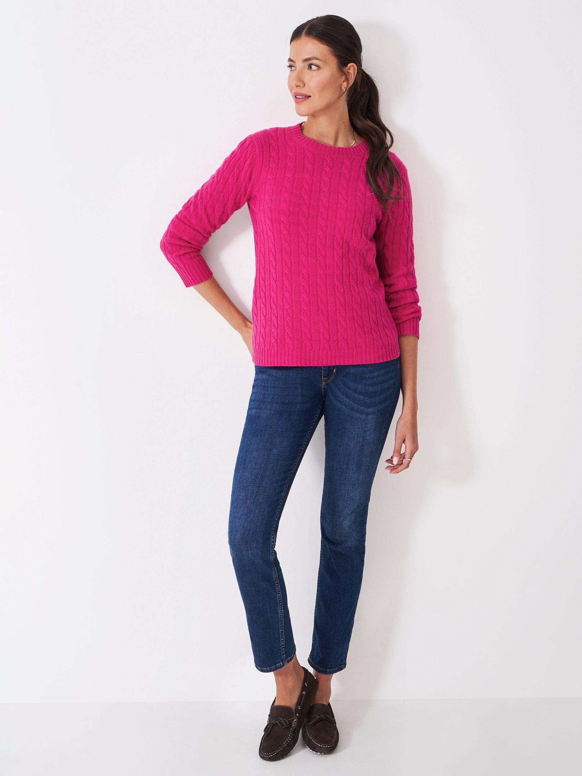Product image 3 of 5, which shows Crew Clothing Harmony Cable Knit Wool Rich Jumper, Pink, 10
