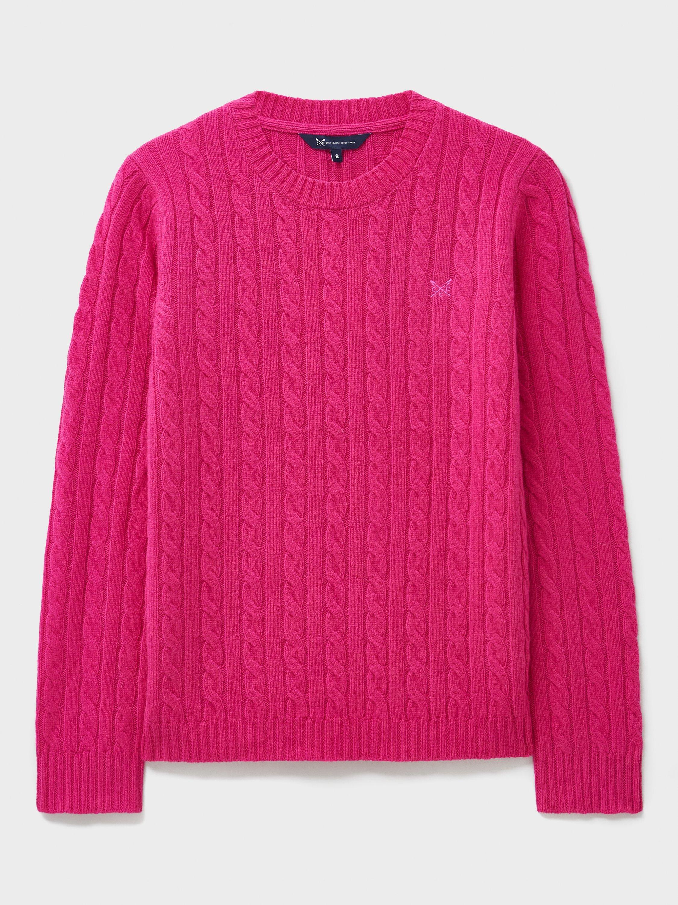Product image 5 of 5, which shows Crew Clothing Harmony Cable Knit Wool Rich Jumper, Pink, 10