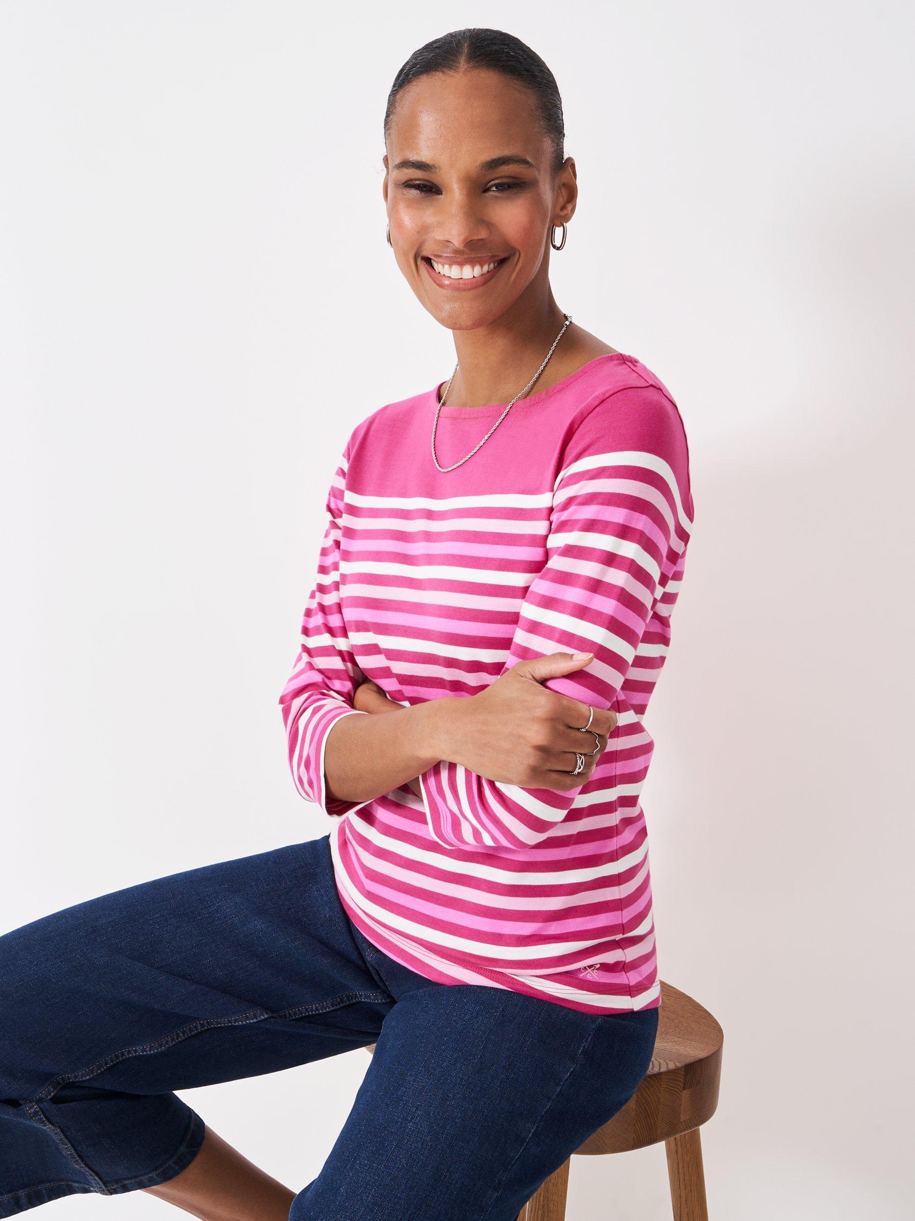 Product image 1 of 5, which shows Crew Clothing Essential Breton Cotton Jersey Top, Red Wine, 10