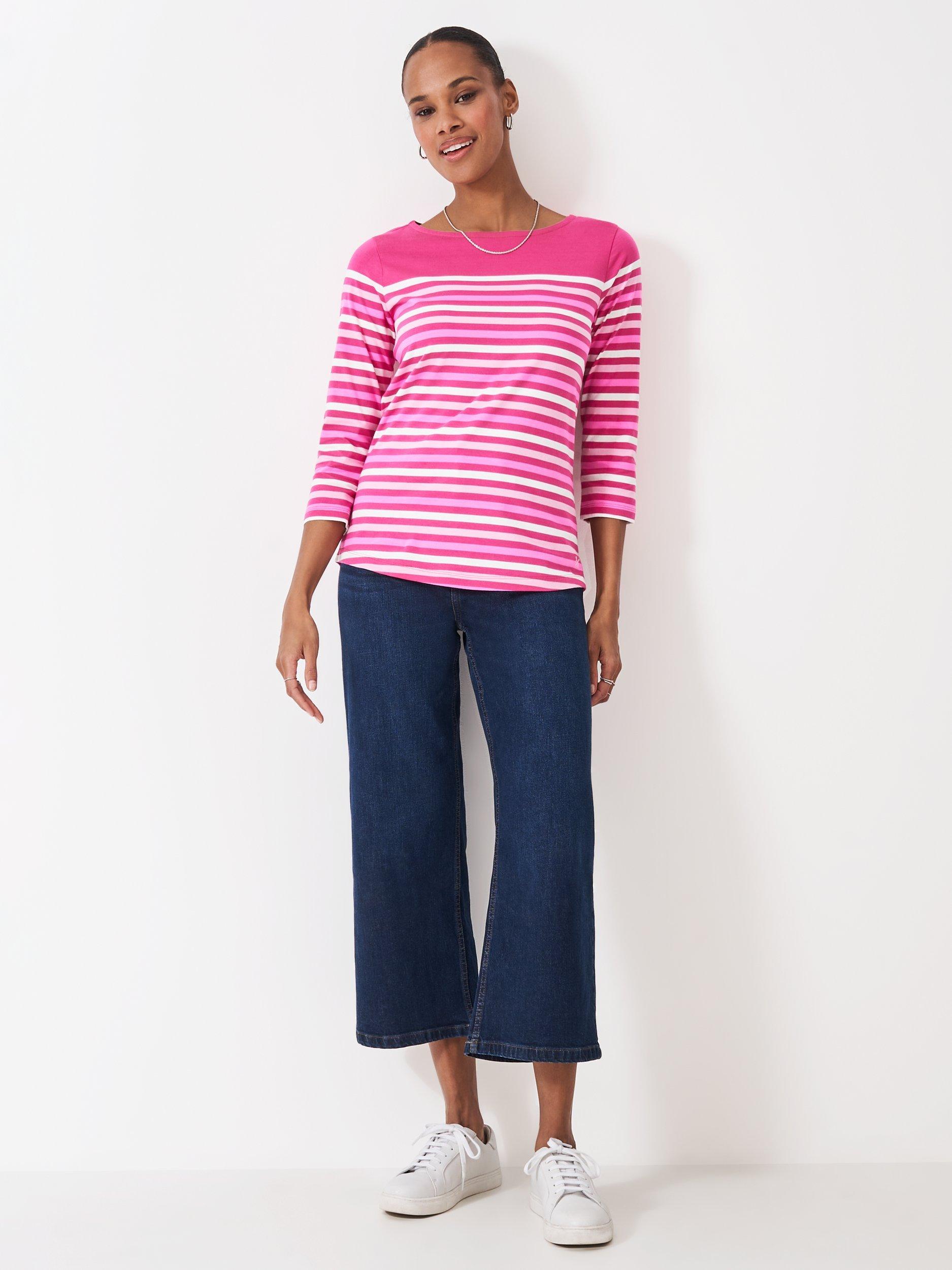 Product image 3 of 5, which shows Crew Clothing Essential Breton Cotton Jersey Top, Red Wine, 10