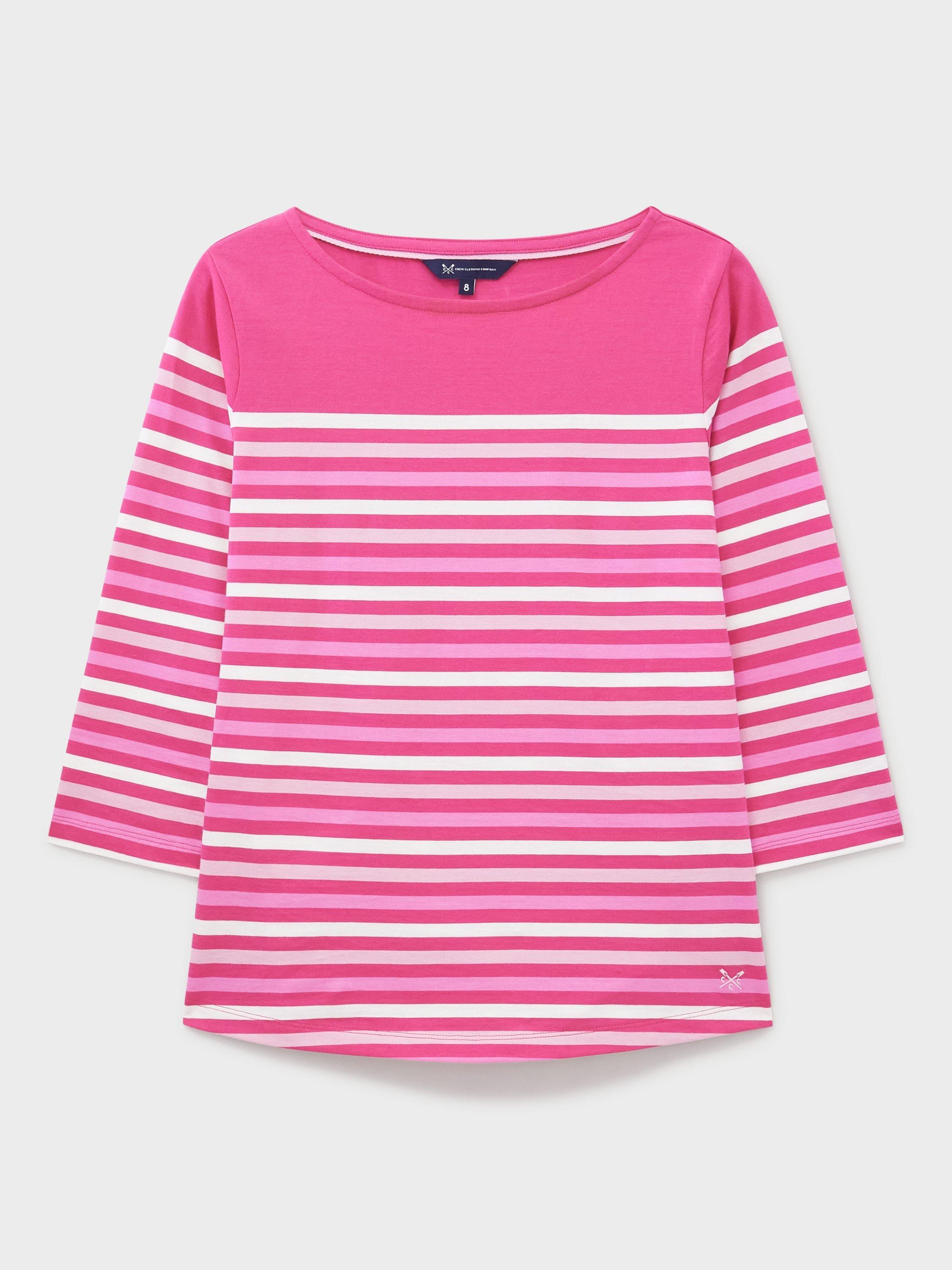 Product image 5 of 5, which shows Crew Clothing Essential Breton Cotton Jersey Top, Red Wine, 10