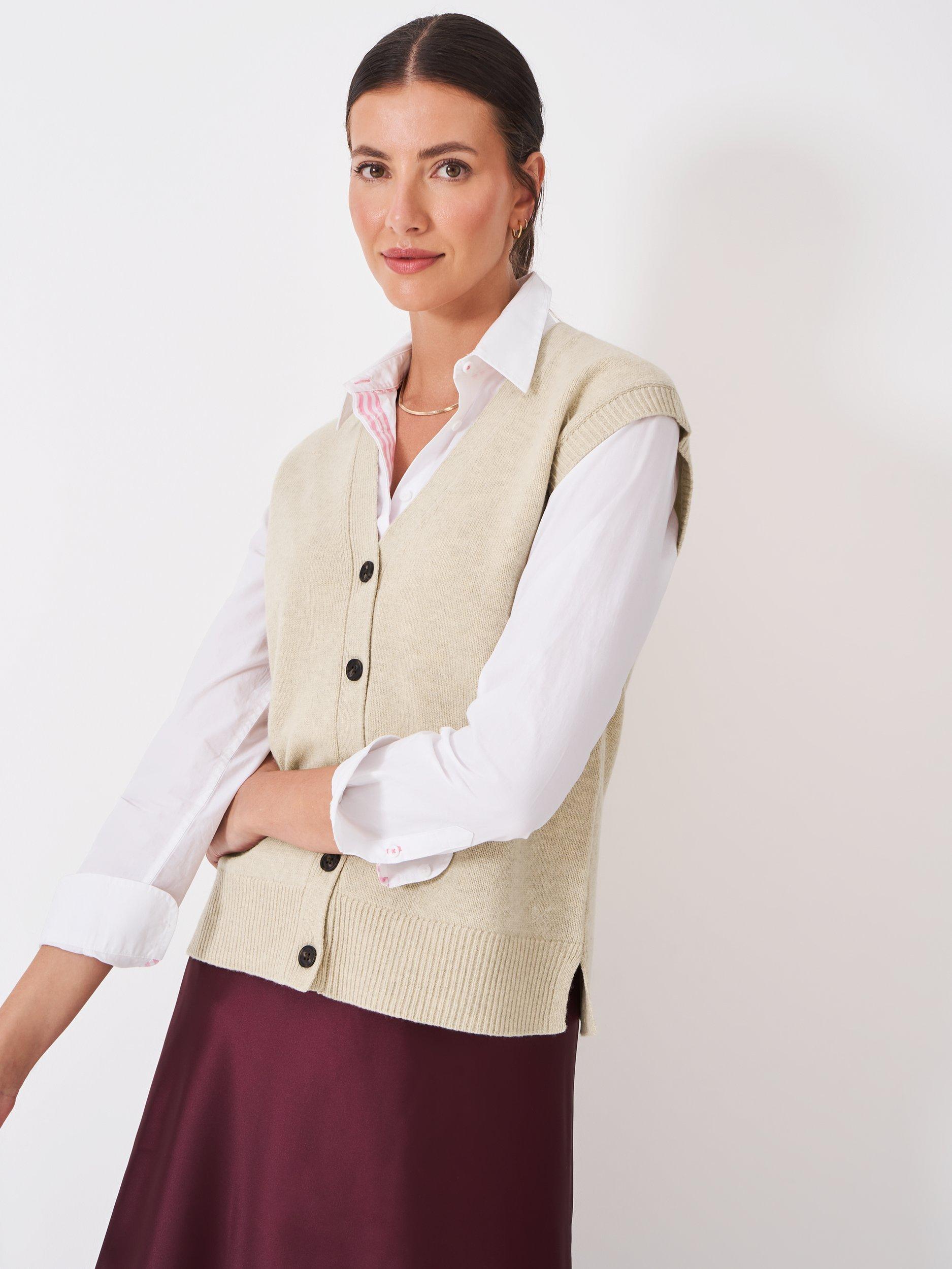Product image 1 of 5, which shows Crew Clothing Knitted Button Vest Top, Oatmeal, 10