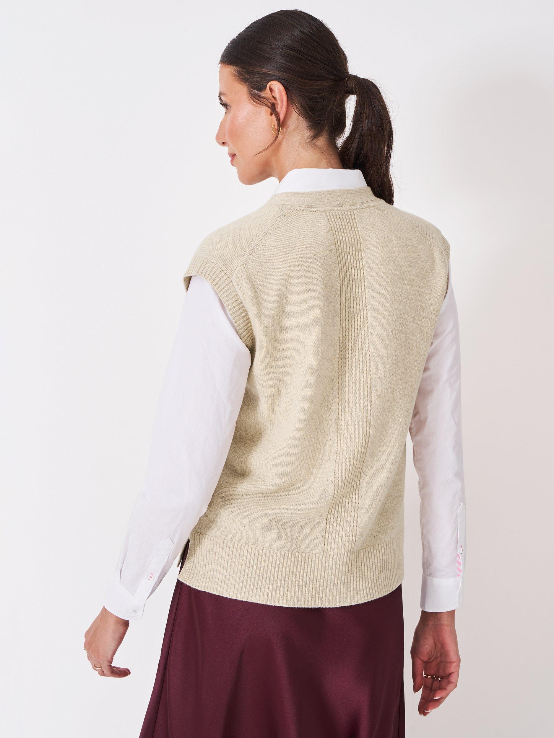 Product image 2 of 5, which shows Crew Clothing Knitted Button Vest Top, Oatmeal, 10