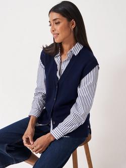 Crew Clothing Knitted Button Vest Top, Navy Blue, Navy Blue