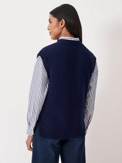 Crew Clothing Knitted Button Vest Top, Navy Blue - view 2, Navy Blue