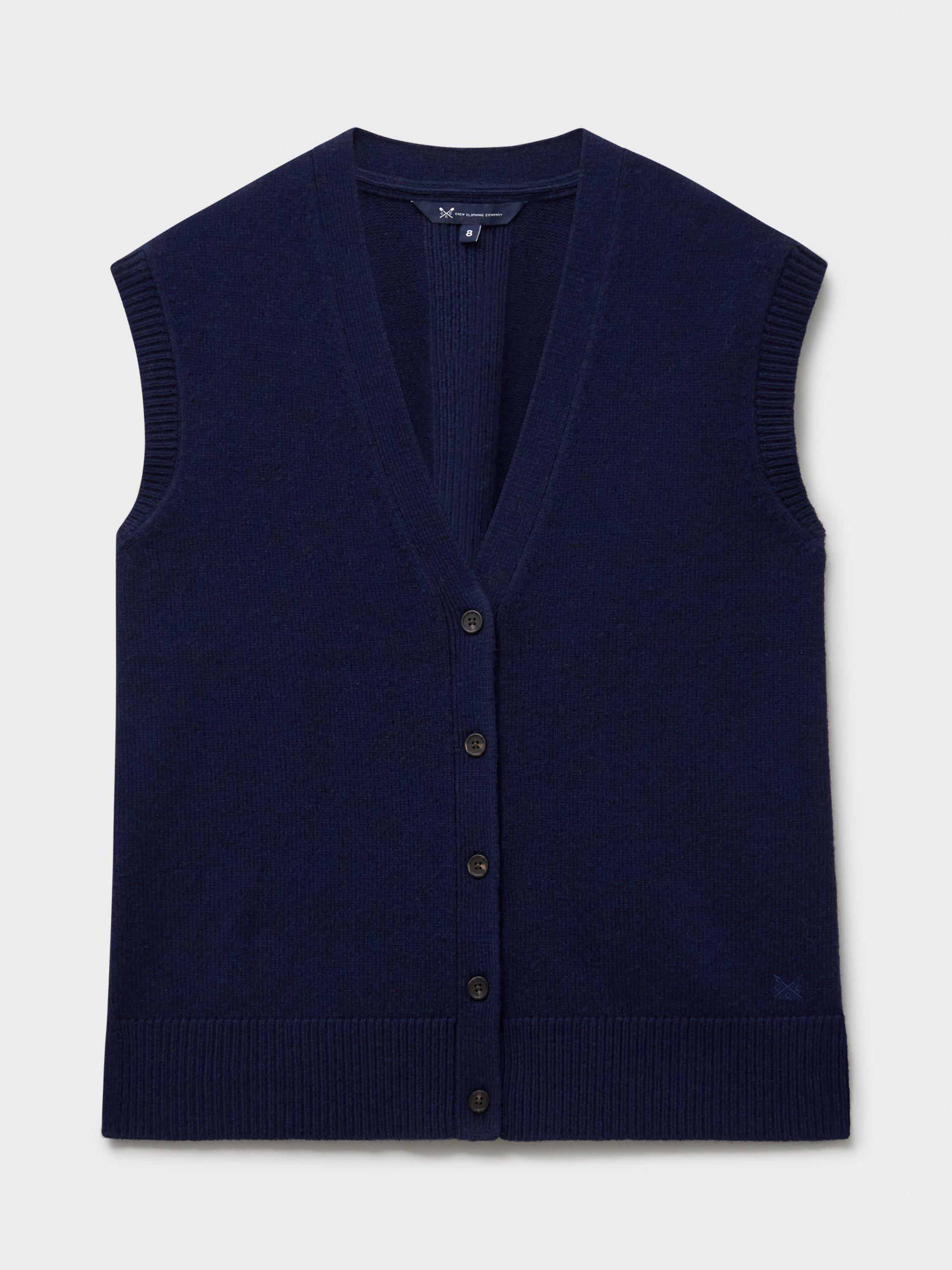 Product image 5 of 5, which shows Crew Clothing Knitted Button Vest Top, Navy Blue, 10