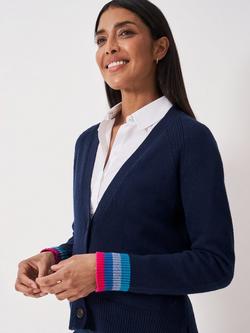 Crew Clothing Wool Blend Long Sleeve V Neck Cardigan, Navy Blue