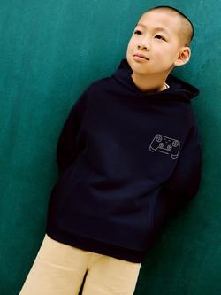 Mango Kids' Gamer Cotton Graphic Print Hoodie, Navy, Navy