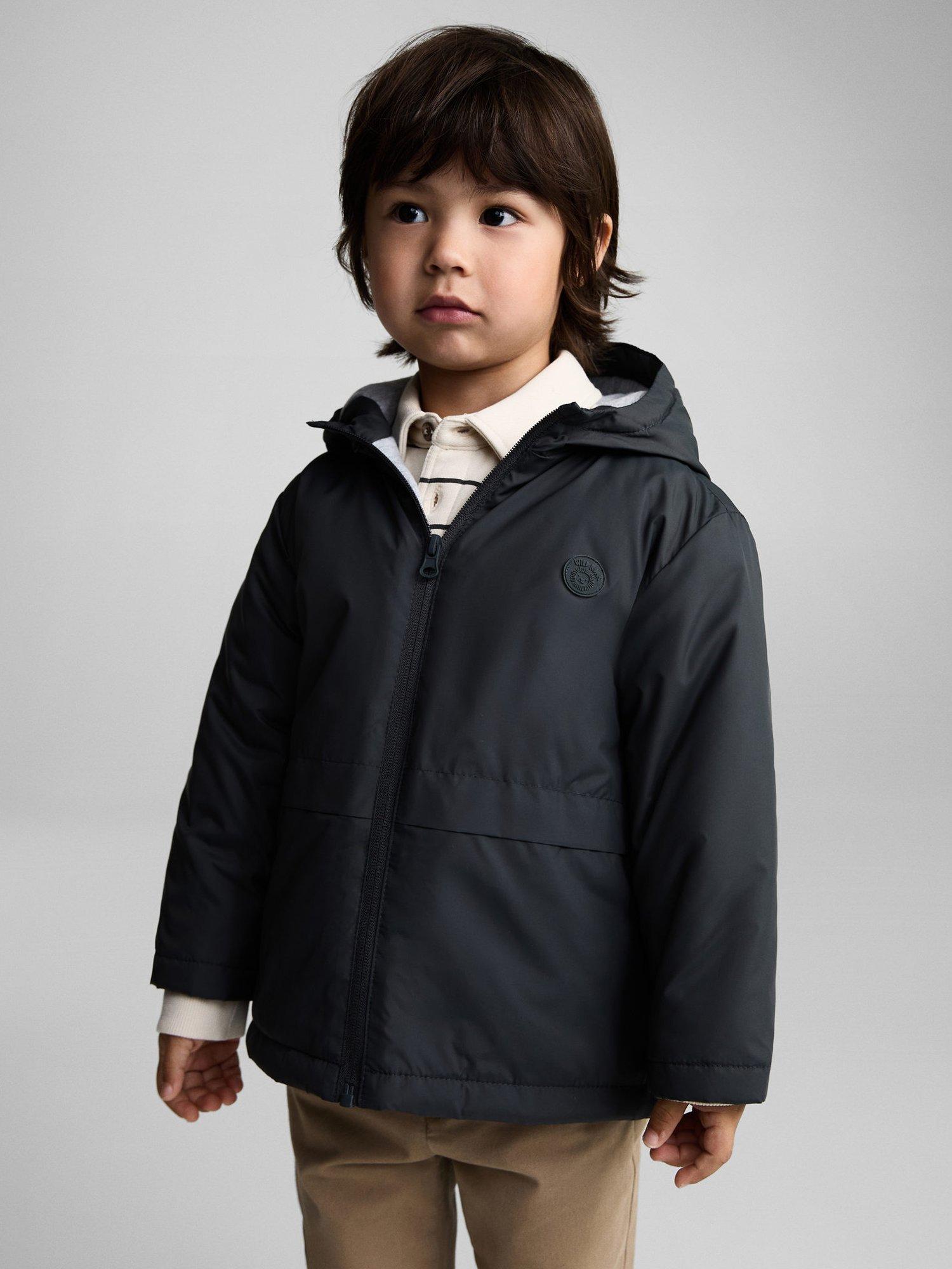 Product image 1 of 6, which shows Mango Kids' Javier Hooded Quilted Coat, Charcoal, 12-18 months