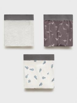 Mango Kids' Dino Cotton Blend Boxer Briefs, Pack of 3, Medium Grey, Medium Grey