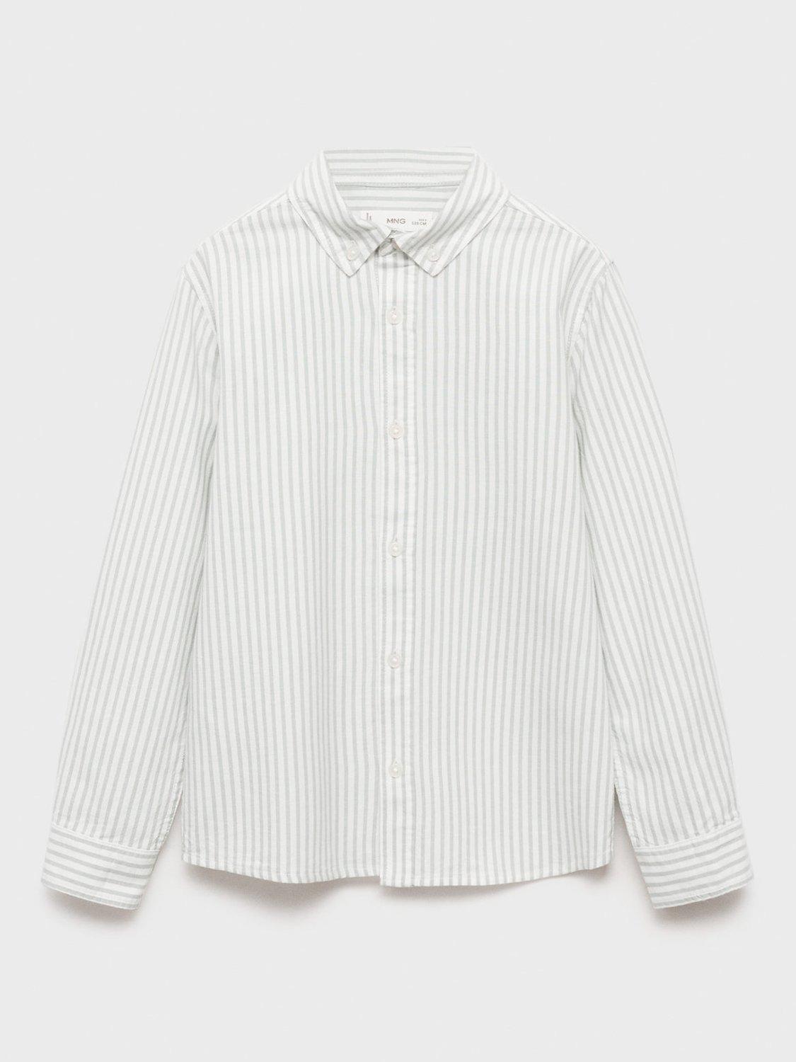 Product image 3 of 7, which shows Mango Kids' Cotton Long Sleeved Striped Oxford Shirt, Green, 7 years