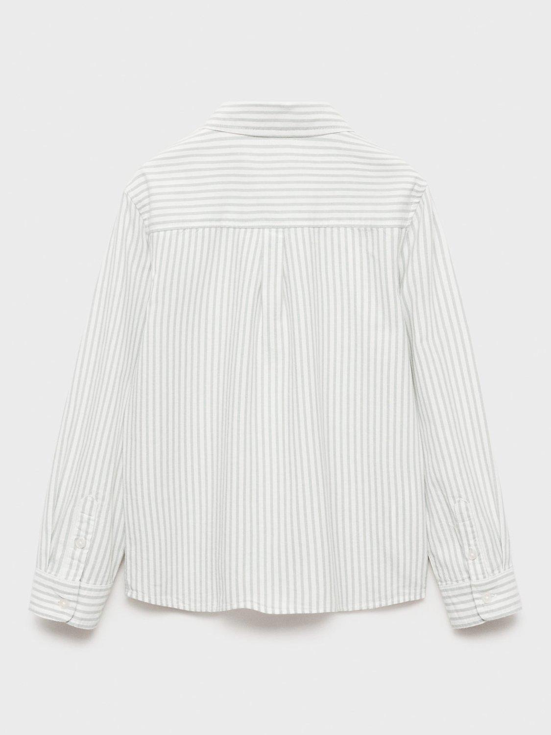 Product image 4 of 7, which shows Mango Kids' Cotton Long Sleeved Striped Oxford Shirt, Green, 7 years