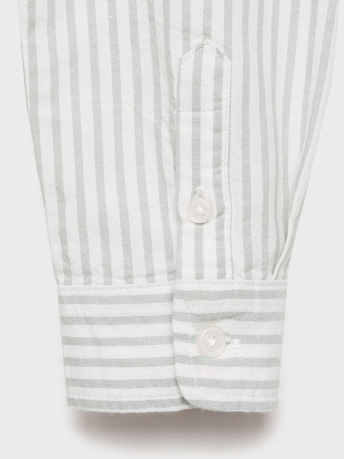 Product image 5 of 7, which shows Mango Kids' Cotton Long Sleeved Striped Oxford Shirt, Green, 7 years