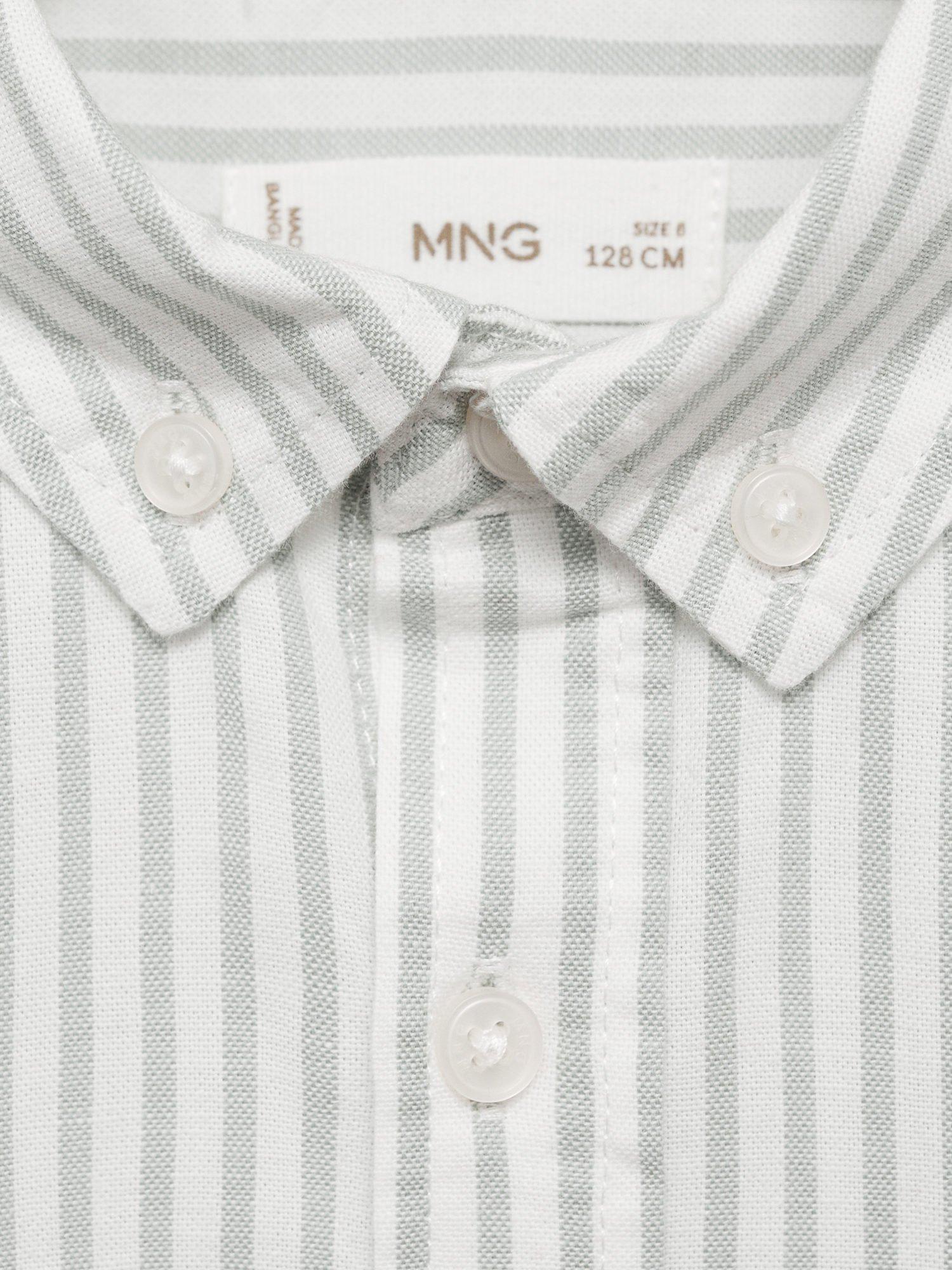 Product image 7 of 7, which shows Mango Kids' Cotton Long Sleeved Striped Oxford Shirt, Green, 7 years