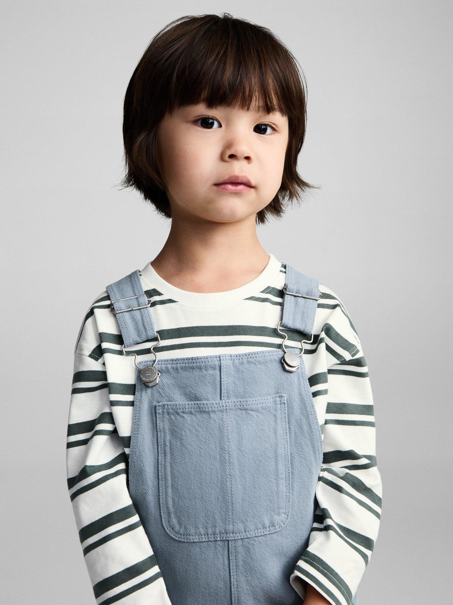 Product image 2 of 6, which shows Mango Kids' Juanito Cotton Cargo Dungarees, Medium Blue, 12-18 months