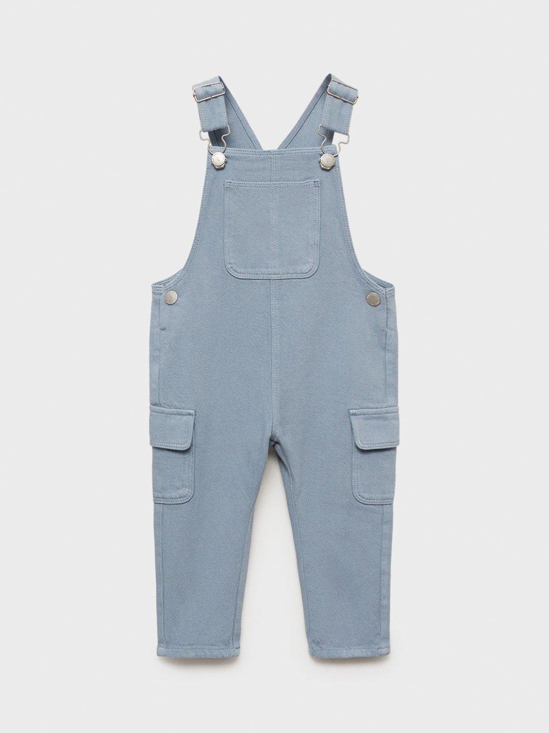 Product image 3 of 6, which shows Mango Kids' Juanito Cotton Cargo Dungarees, Medium Blue, 12-18 months