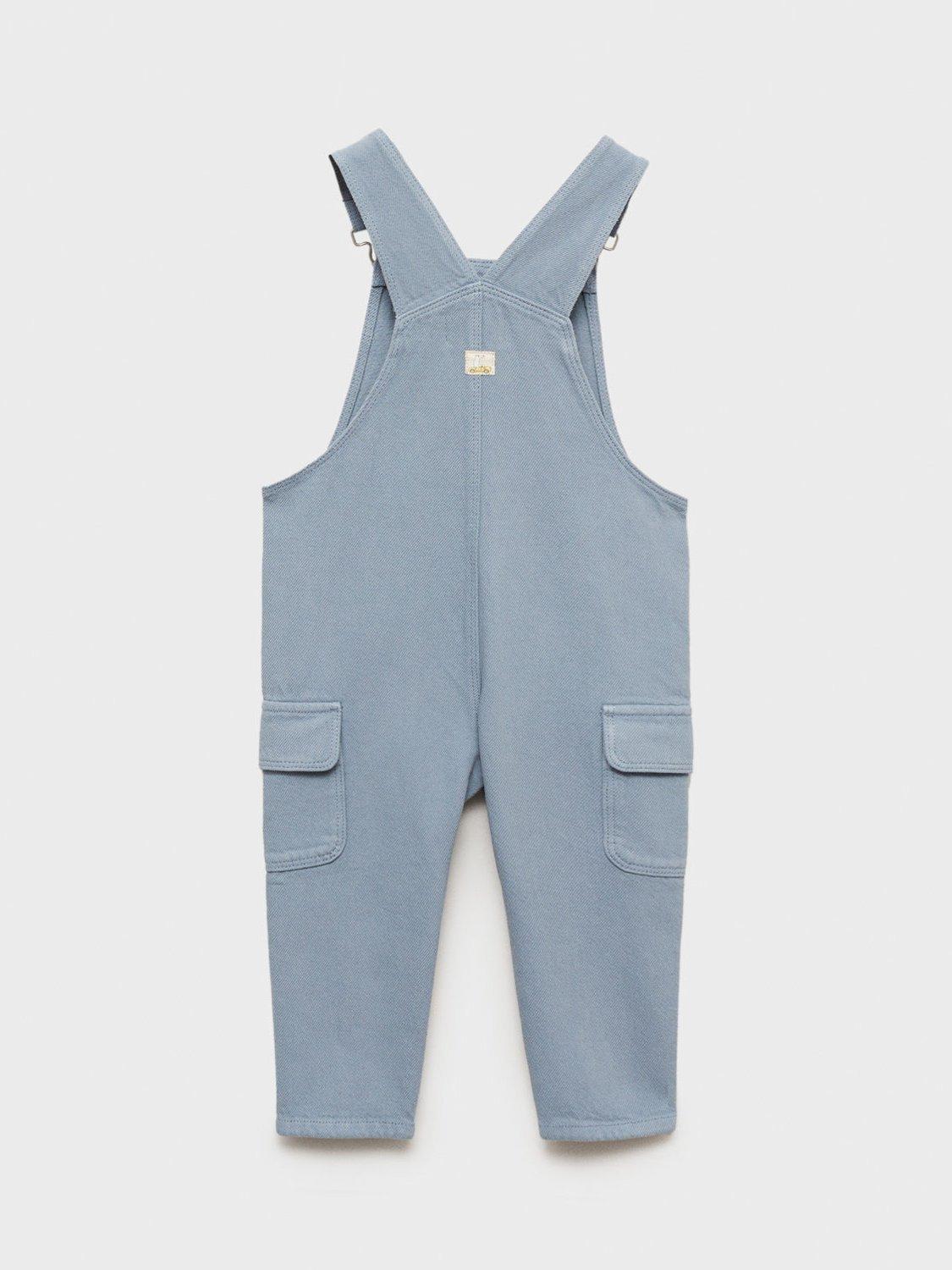 Product image 4 of 6, which shows Mango Kids' Juanito Cotton Cargo Dungarees, Medium Blue, 12-18 months