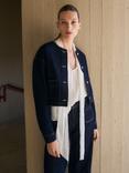 Mango Pipa Collarless Denim Jacket, Open Blue