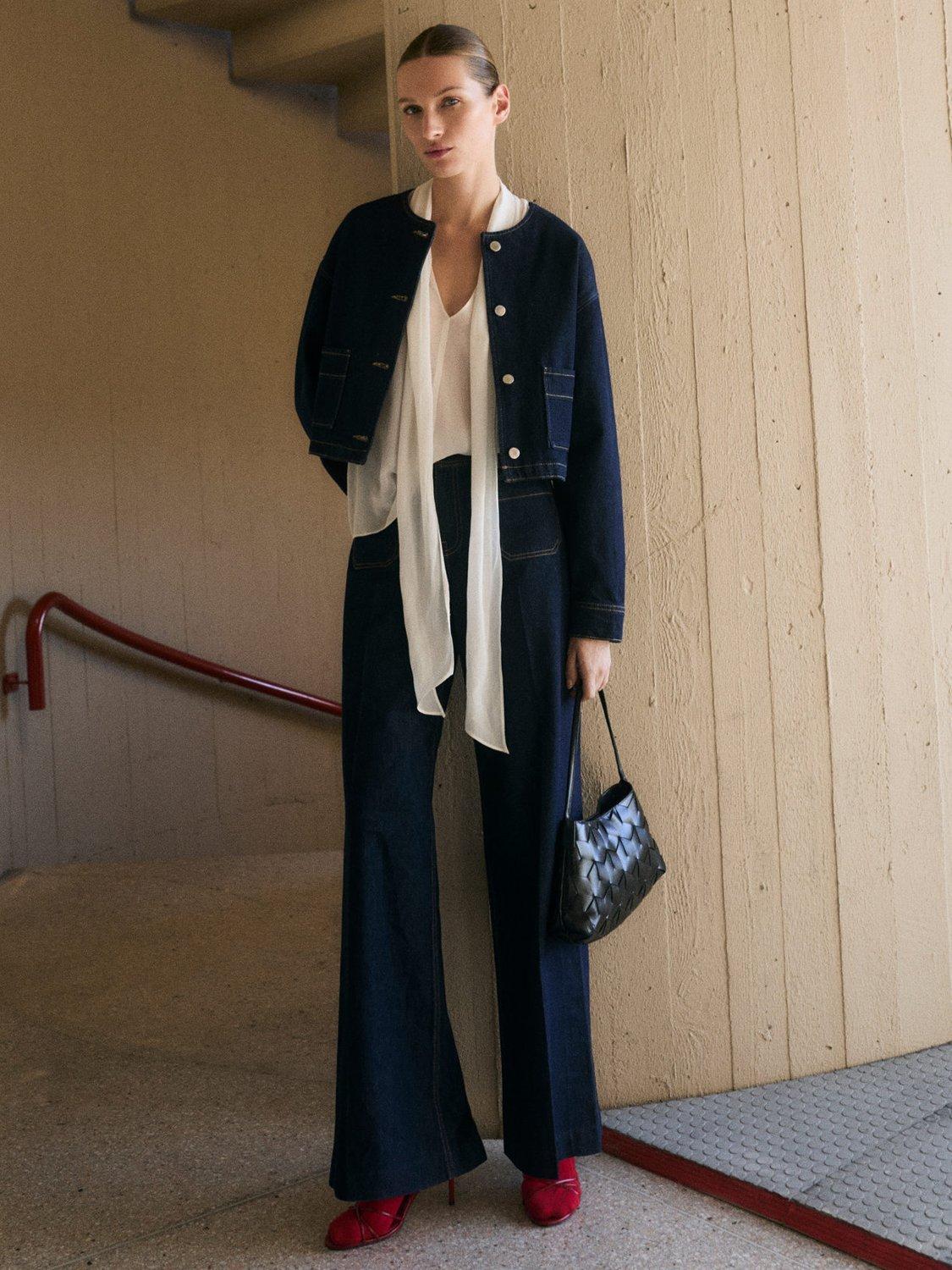Product image 2 of 7, which shows Mango Pipa Collarless Denim Jacket, Open Blue, L
