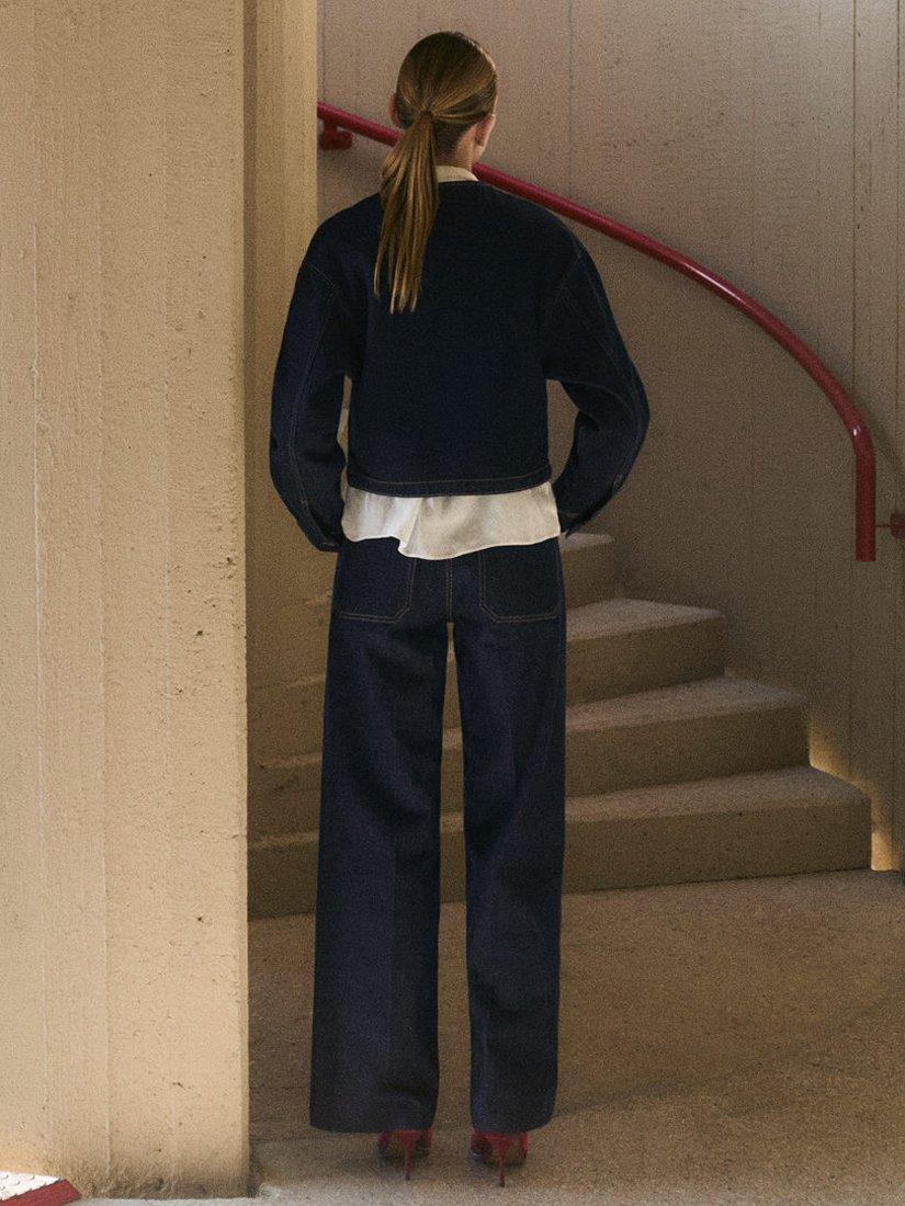 Product image 3 of 7, which shows Mango Pipa Collarless Denim Jacket, Open Blue, L