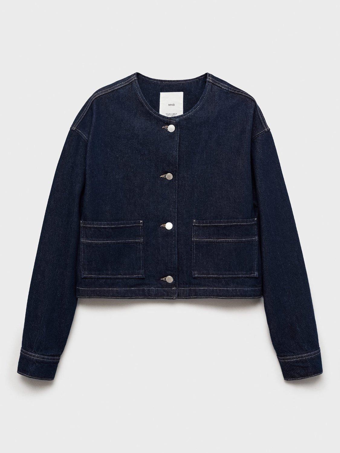 Product image 5 of 7, which shows Mango Pipa Collarless Denim Jacket, Open Blue, L