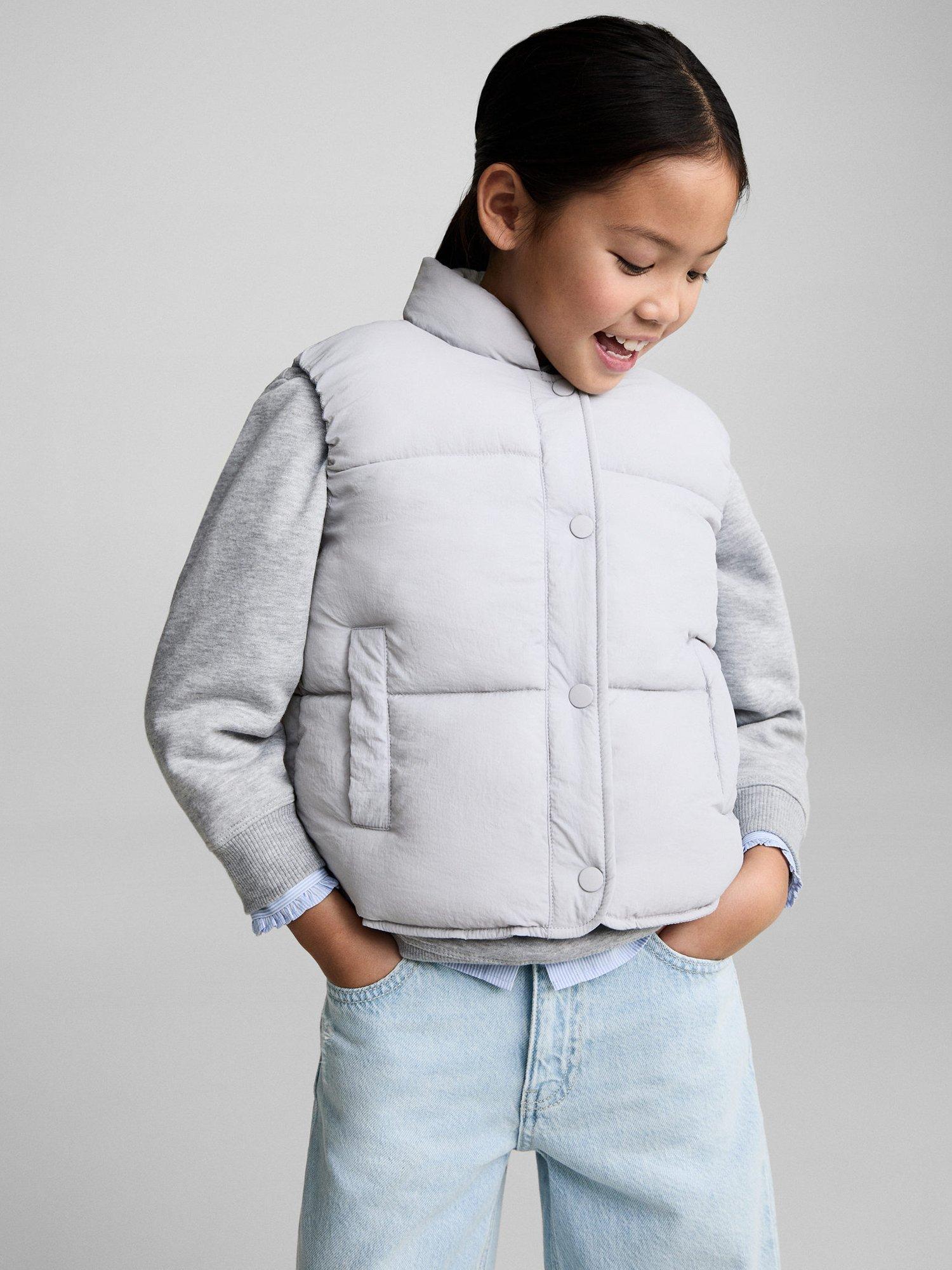 Product image 1 of 6, which shows Mango Kids' Andy Sleeveless Quilted Gilet, Medium Blue, 7-8 years