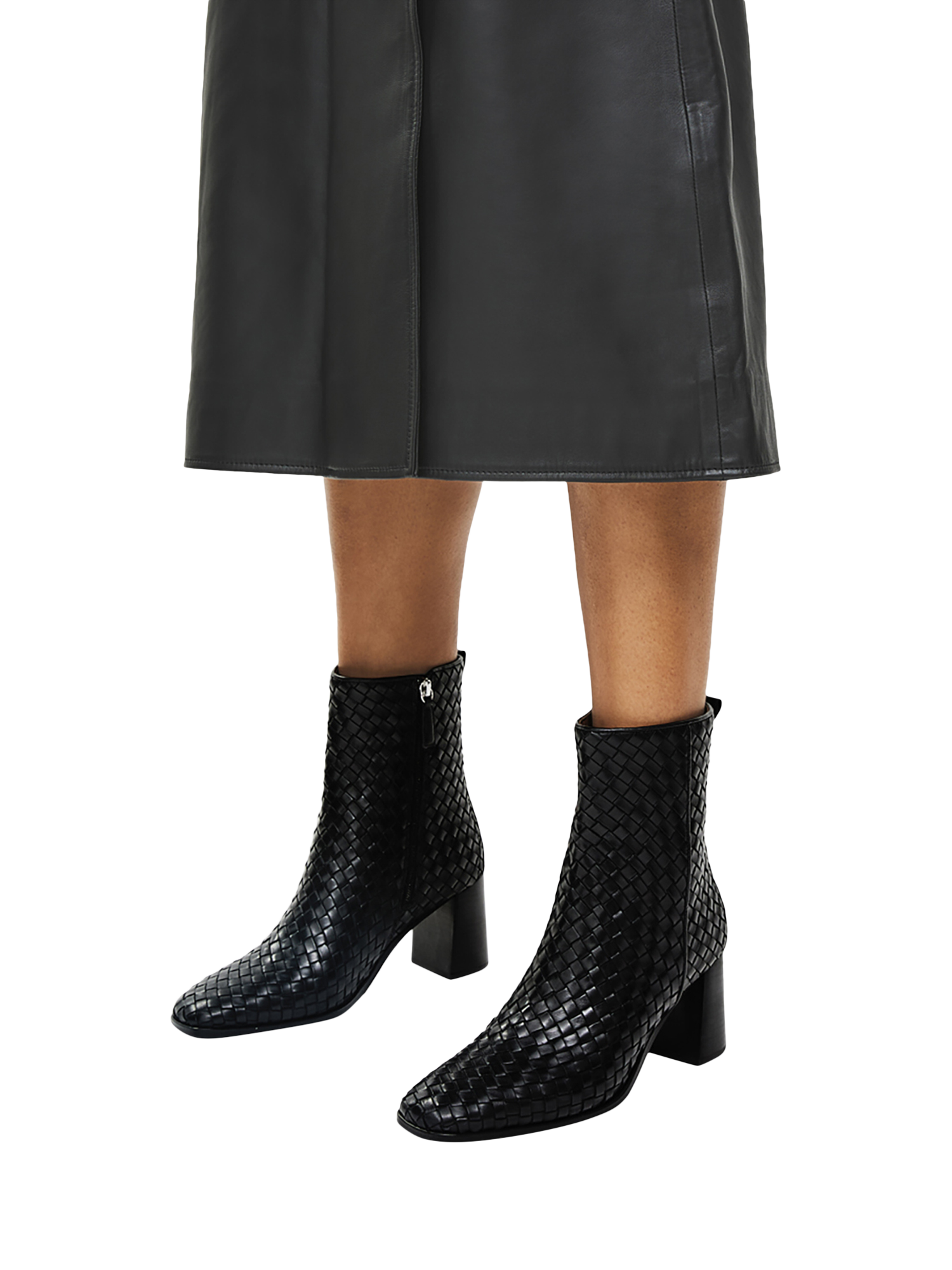 Product image 4 of 5, which shows Radley Threadneedle Street Weave Square Toe Heeled Ankle Boots, Black, 4