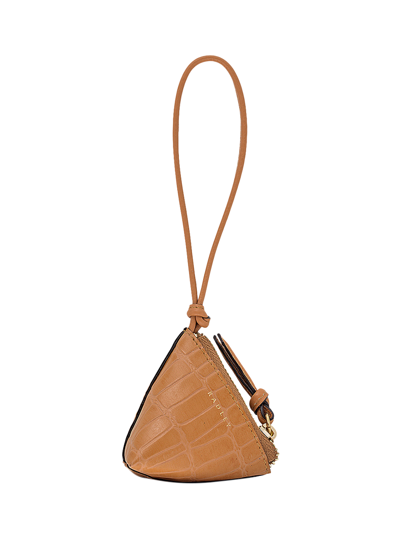 Product image 1 of 3, which shows Radley Triangle Street Leather Bag Charm, Dark Butter, One Size