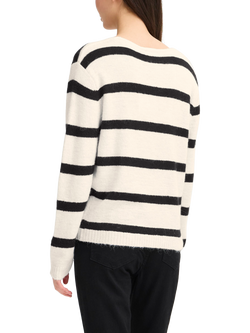 ICHI Kamara Wool Striped V-Neck Jumper - view 2, White/Meteorite