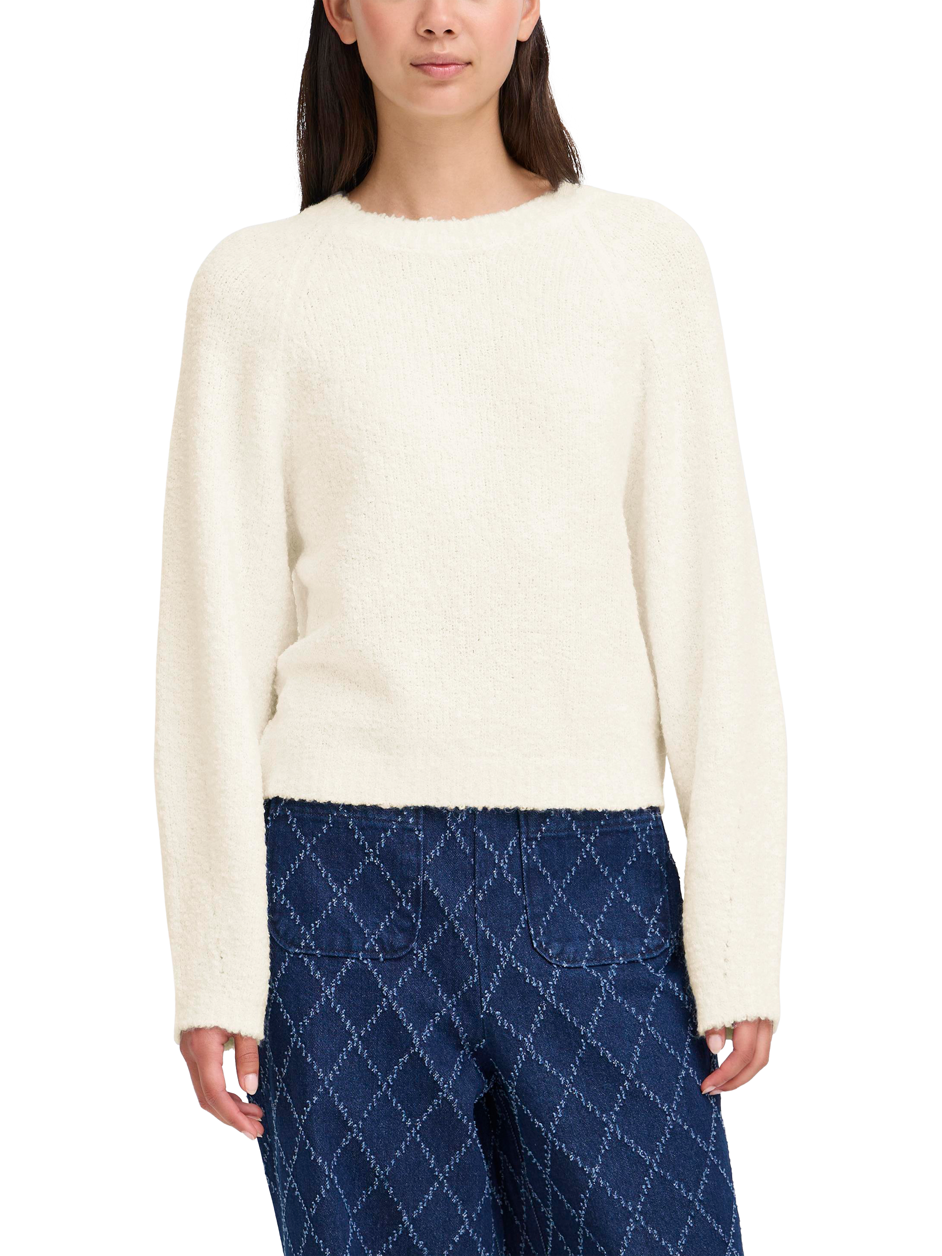 Product image 1 of 7, which shows ICHI Loucle Tie Back Jumper, Cloud Dancer, XS