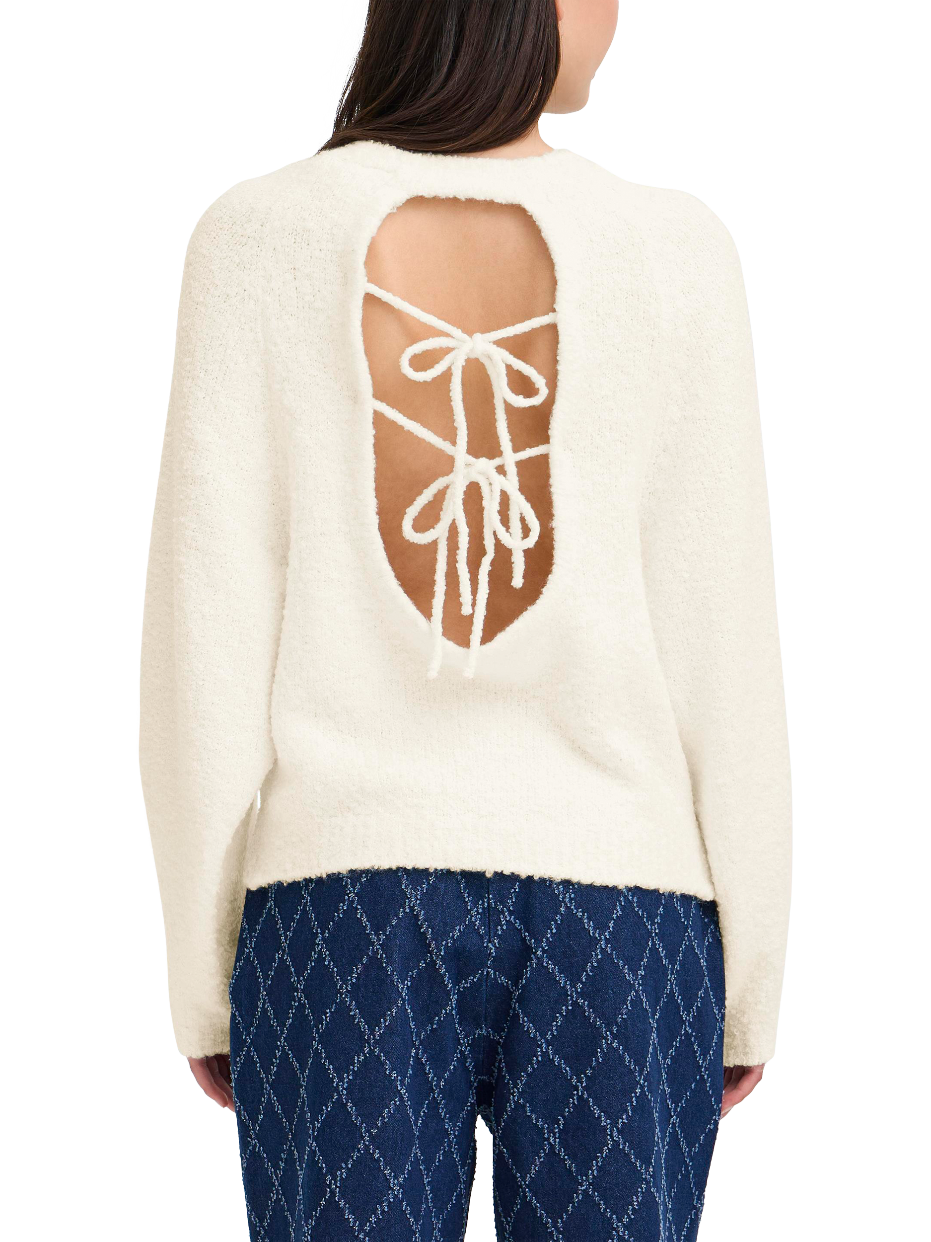 Product image 2 of 7, which shows ICHI Loucle Tie Back Jumper, Cloud Dancer, XS