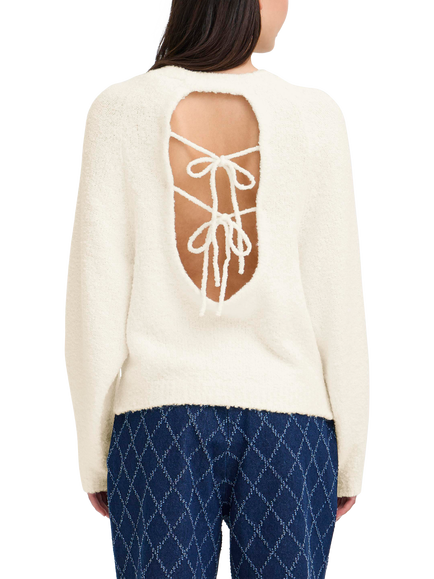 ICHI Loucle Tie Back Jumper, Cloud Dancer - view 2, Cloud Dancer