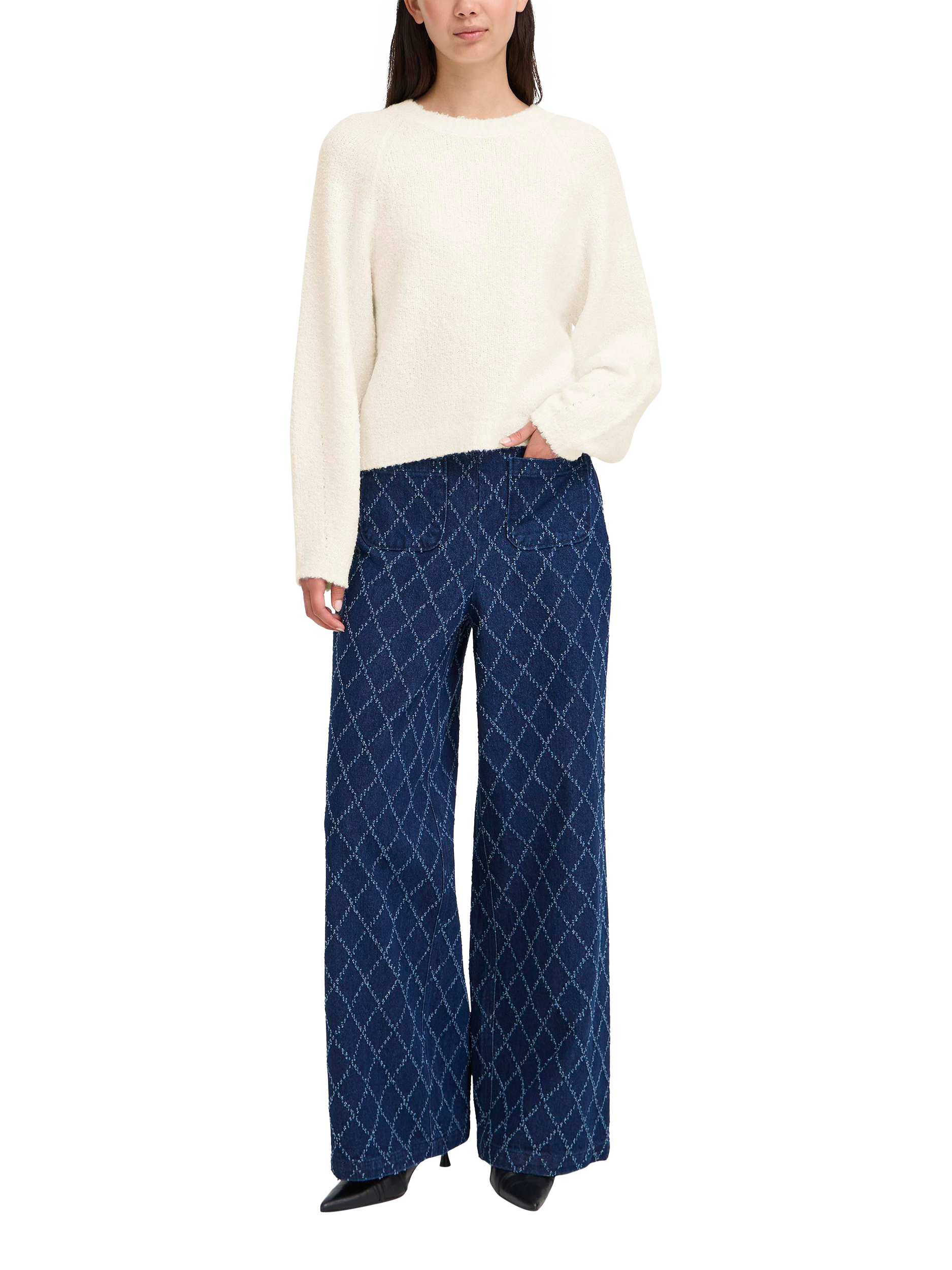 Product image 3 of 7, which shows ICHI Loucle Tie Back Jumper, Cloud Dancer, XS