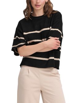 ICHI Dasila Stripe Elbow Sleeve Jumper, Meteorite Oat