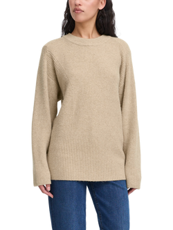 ICHI Ducie Long Sleeve Knit Jumper, Oatmeal Melange