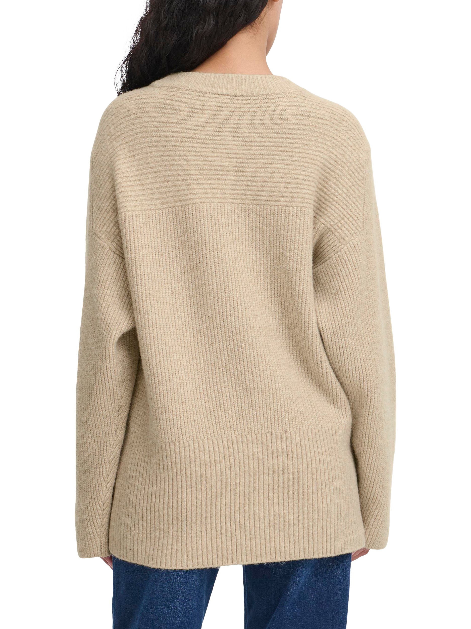 Product image 2 of 7, which shows ICHI Ducie Long Sleeve Knit Jumper, Oatmeal Melange, XS