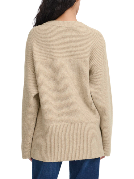 ICHI Ducie Long Sleeve Knit Jumper - view 2, Oatmeal Melange