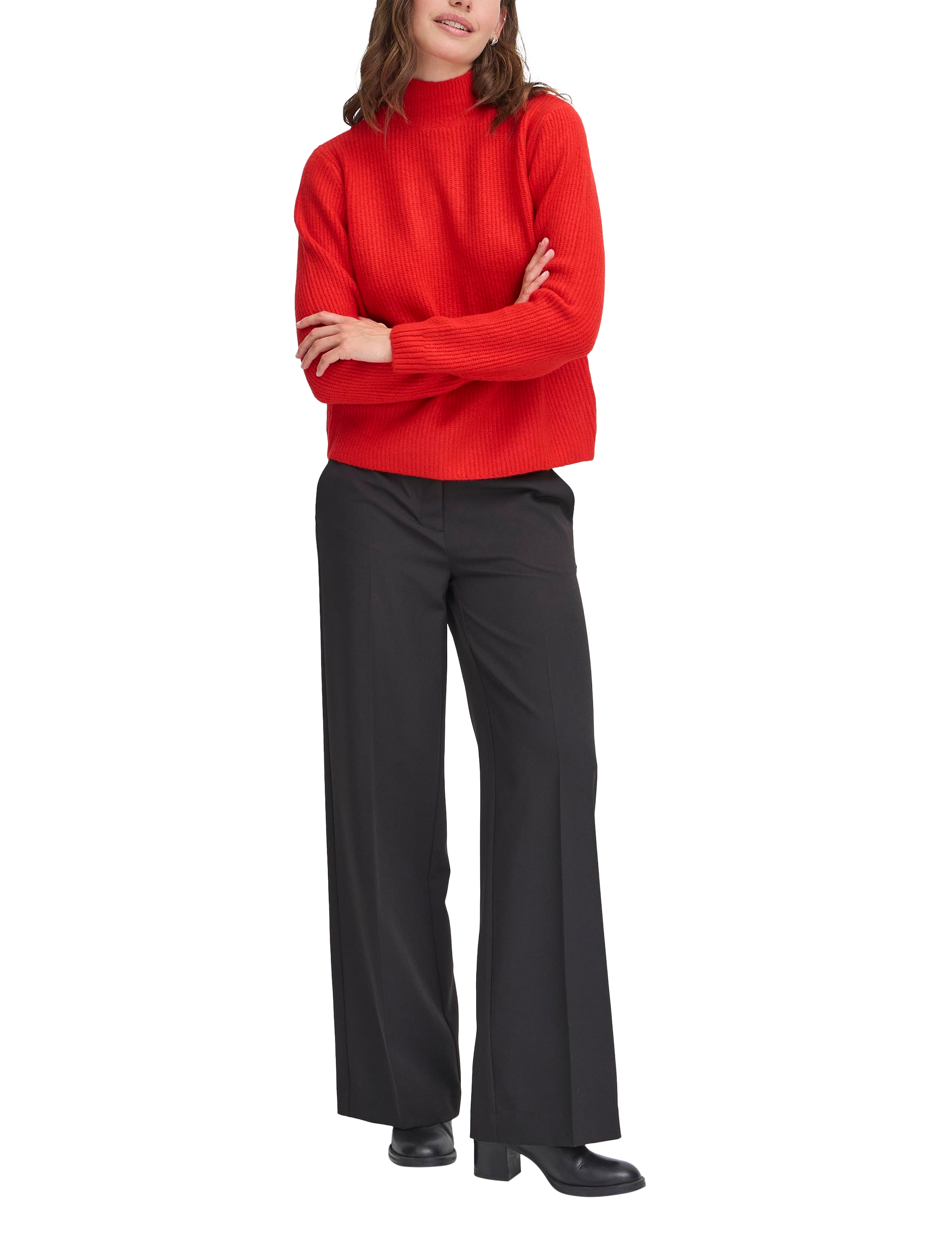 Product image 3 of 7, which shows ICHI Ducie Long Sleeve Knit Jumper, Fiery Red, S